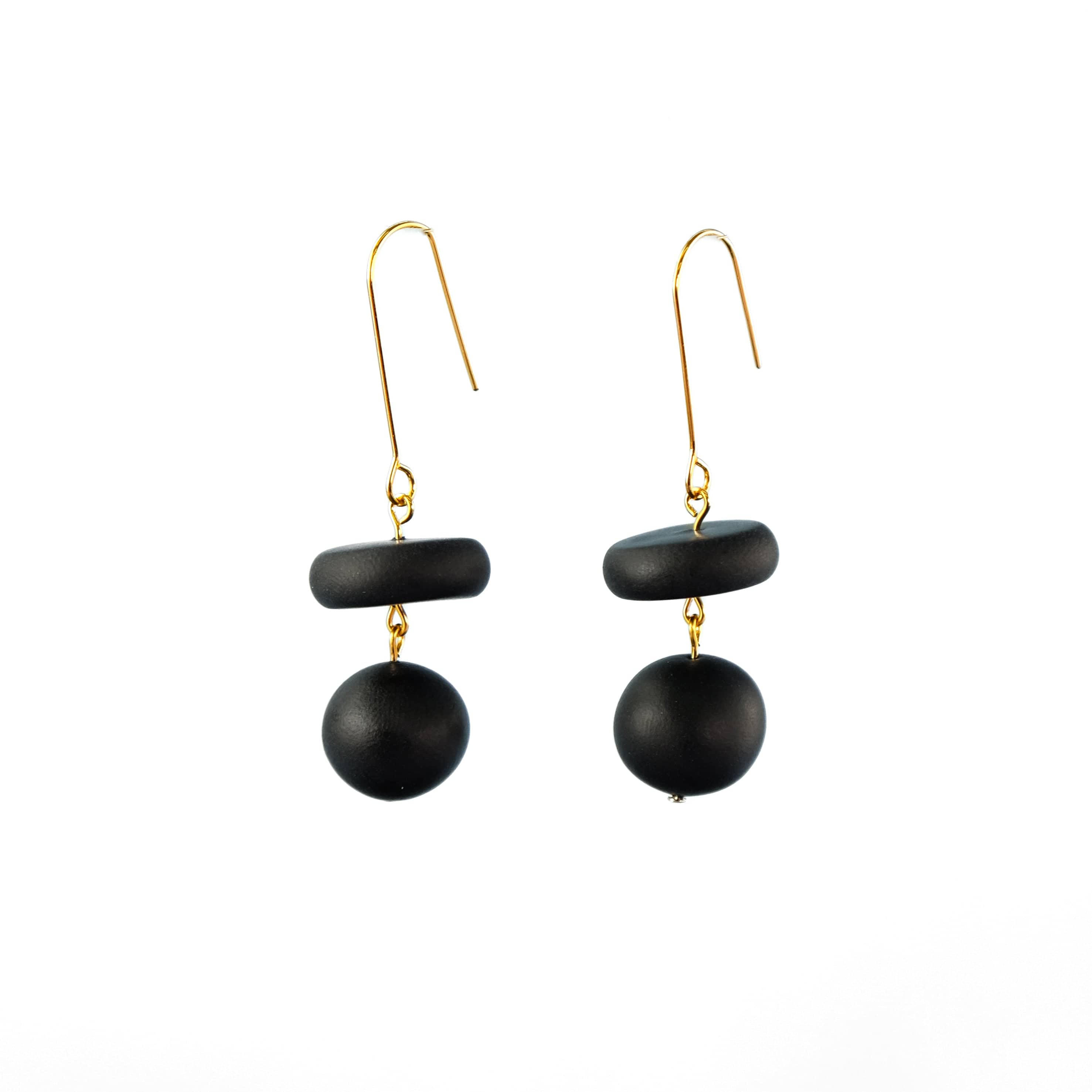 versatile, every day handmade bead dangle statement earrings #color_black