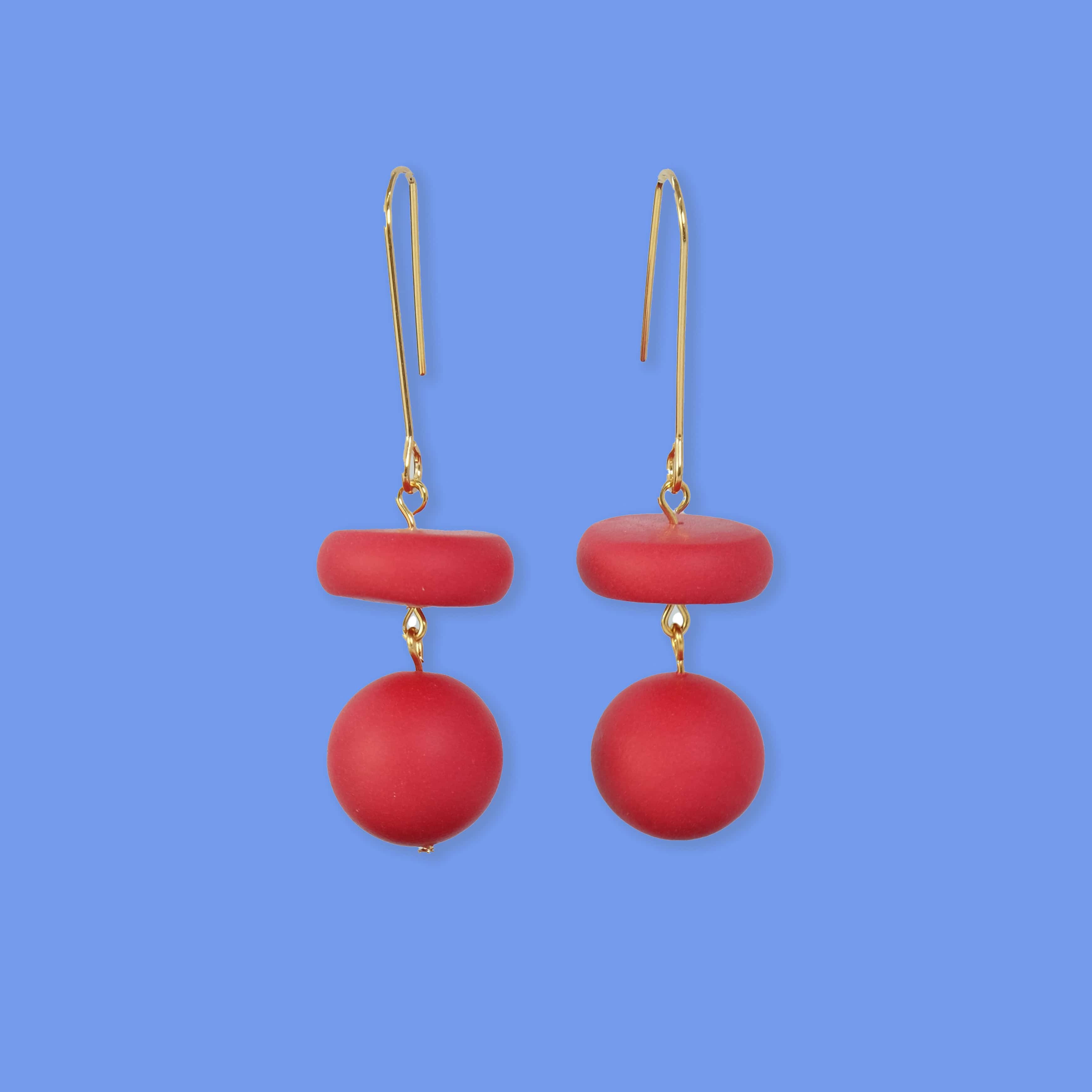 versatile, every day handmade bead dangle statement earrings #color_red