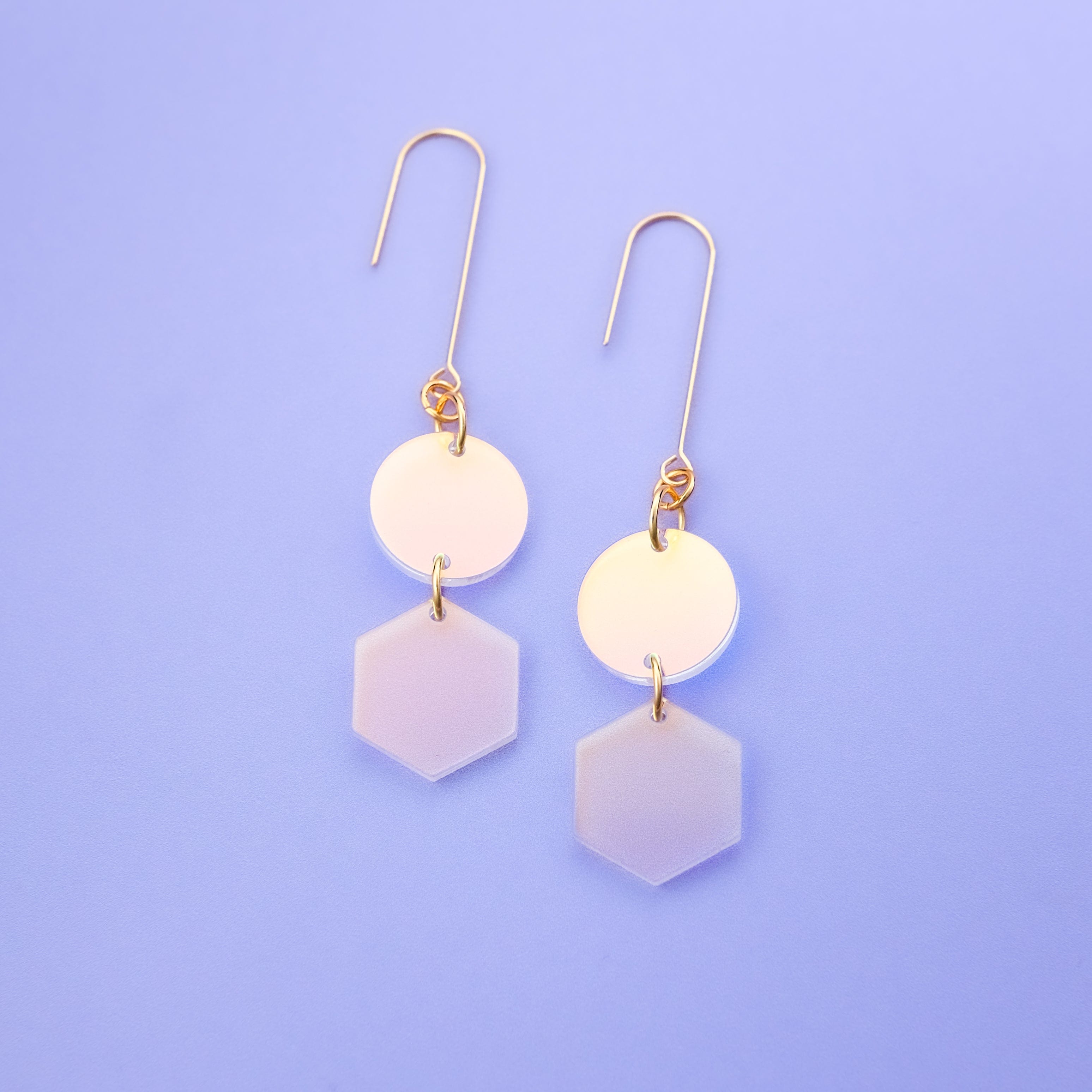 Elegant, elongated and lightweight Belle Dangles geometric dangly earrings in shiny iridescent #color_iridescent