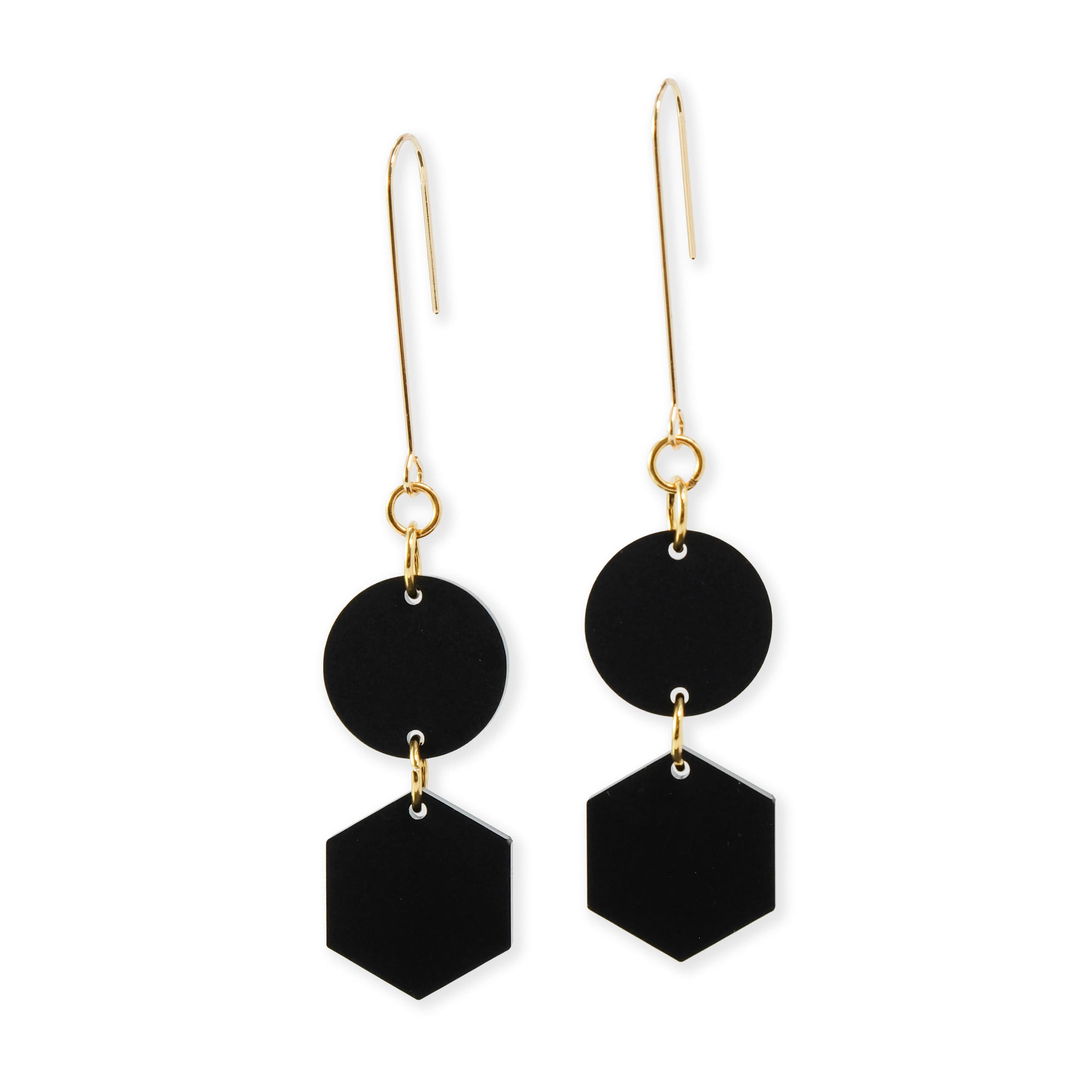 Elegant, elongated and lightweight Belle Dangles geometric dangly earrings in matte black #color_black