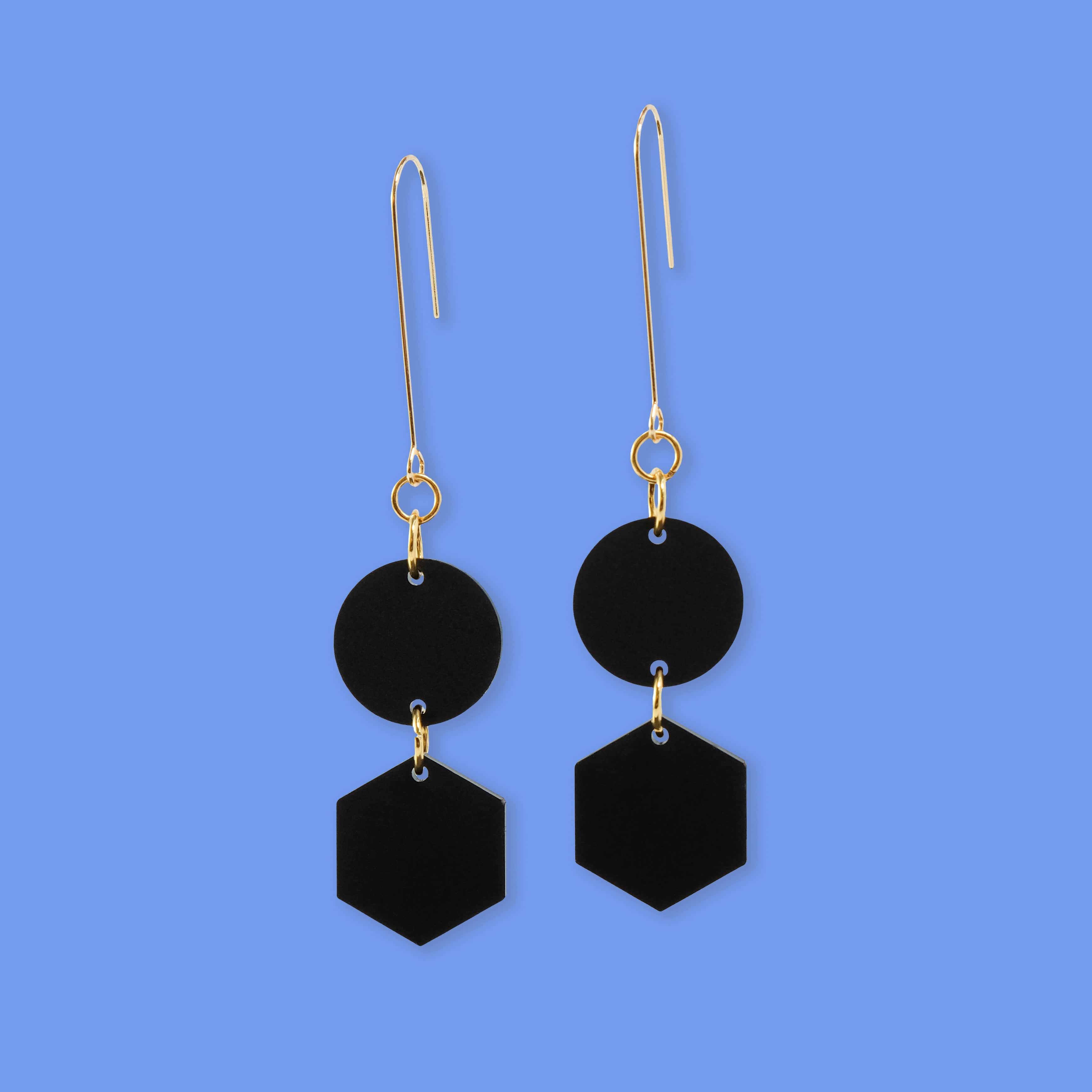 Elegant, elongated and lightweight Belle Dangles geometric dangly earrings in matte black #color_black