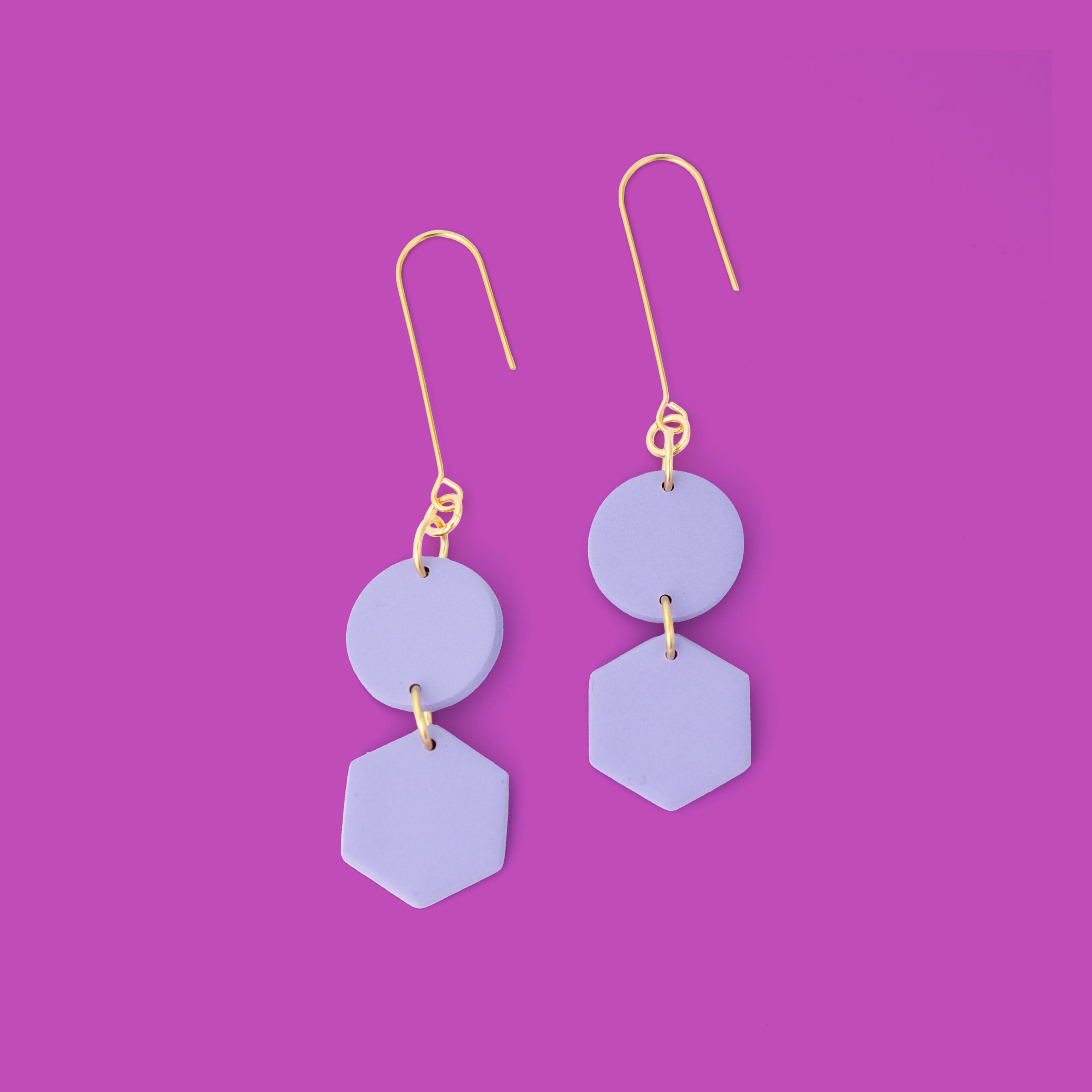Elegant, elongated and lightweight Belle Dangles geometric dangly earrings in lavender #color_lavender