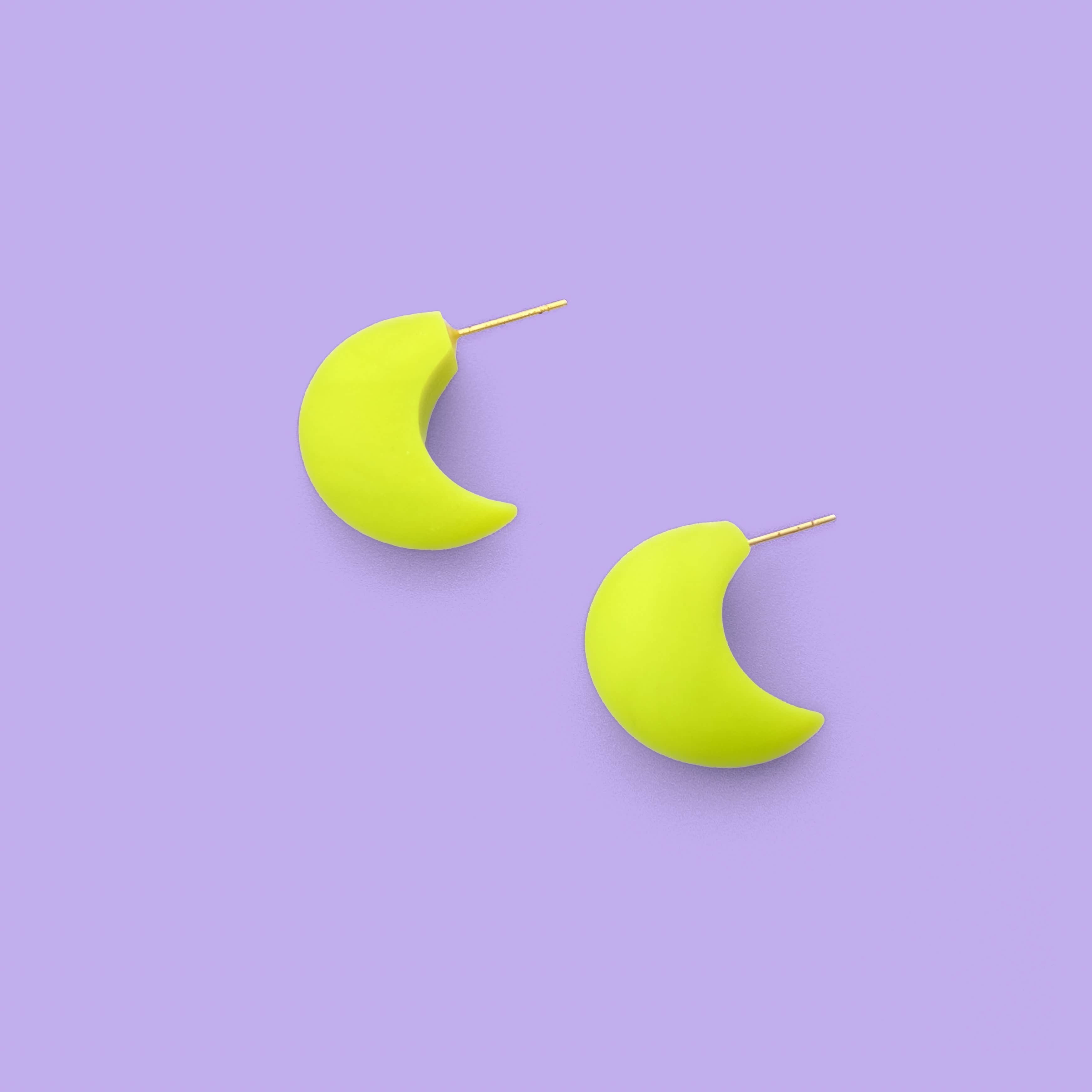 Chunky chubby huggie hoops earrings, statement studs in Neon Yellow #color_neon-yellow