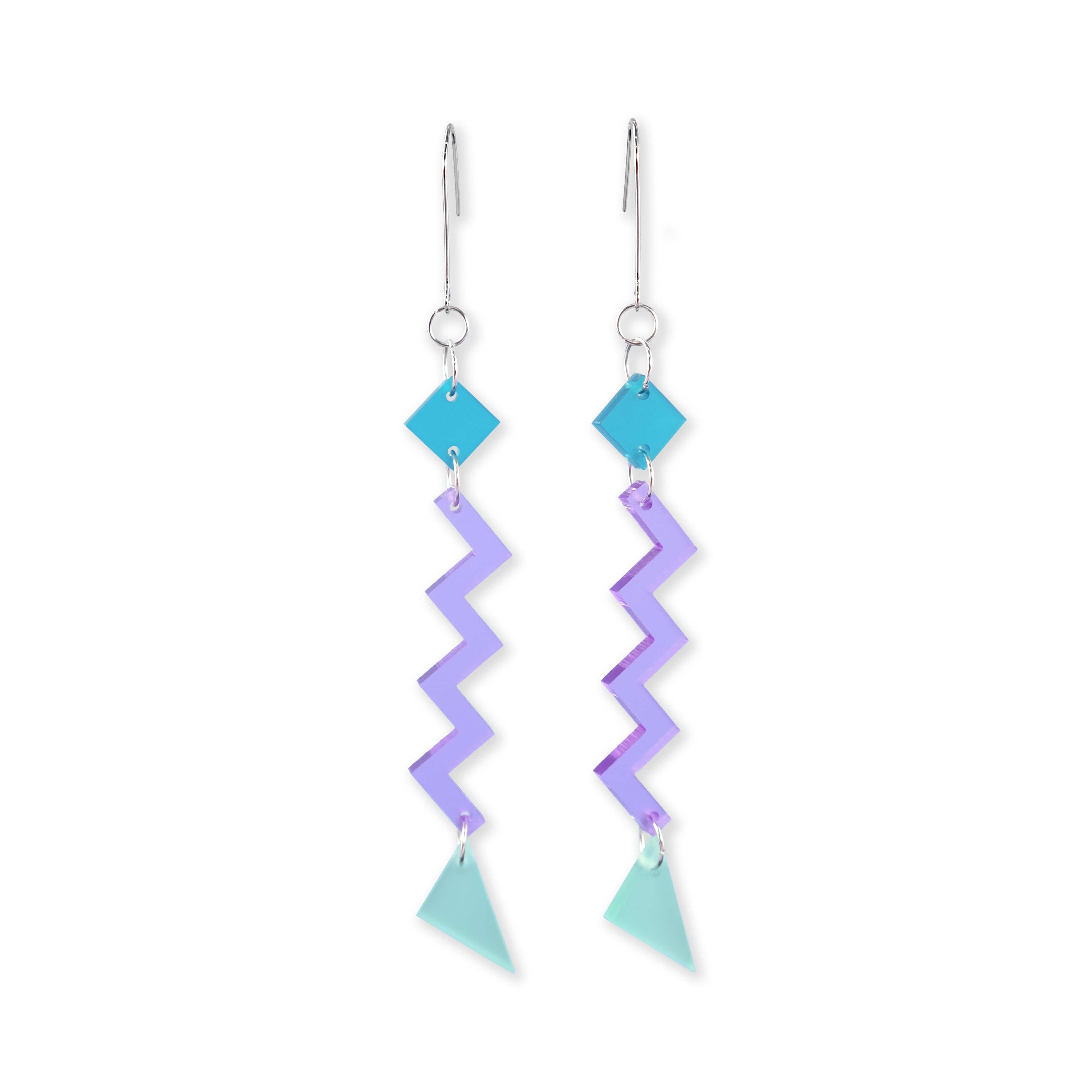 Fun and funky statement Geometric Zig Zag dangly Earrings with a retro vibe #color_90s
