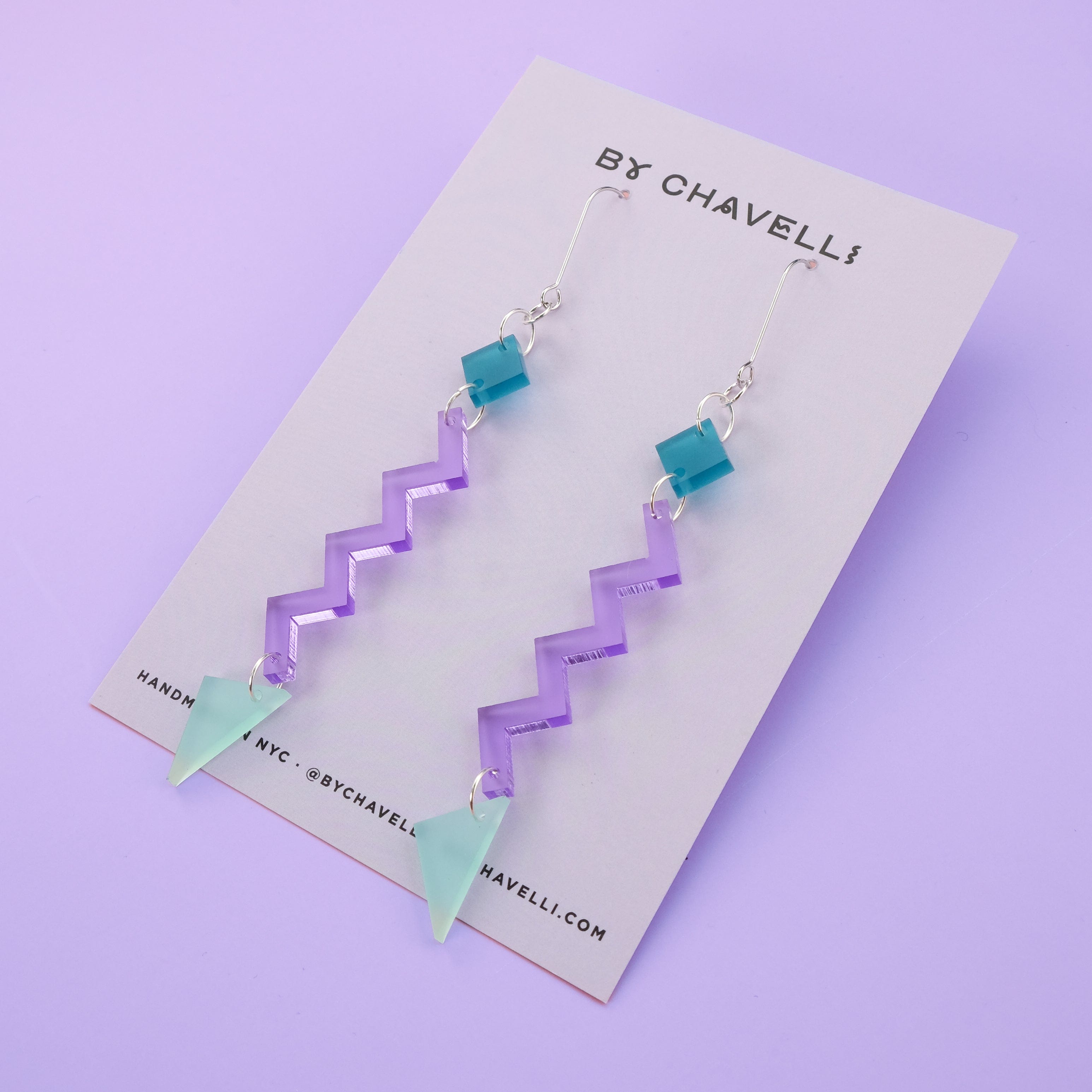 Fun and funky statement Geometric Zig Zag dangly Earrings with a retro vibe #color_90s