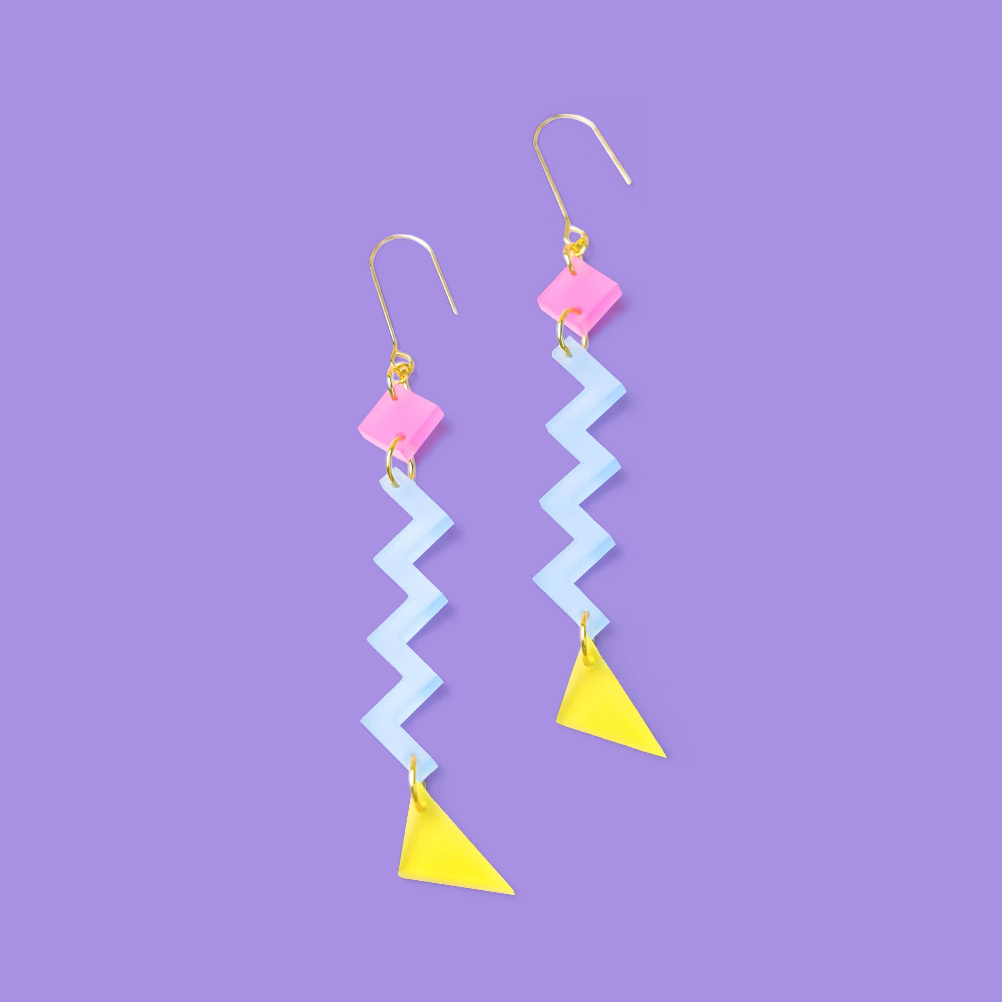 Fun and funky statement Geometric Zig Zag dangly Earrings with a retro vibe #color_80s