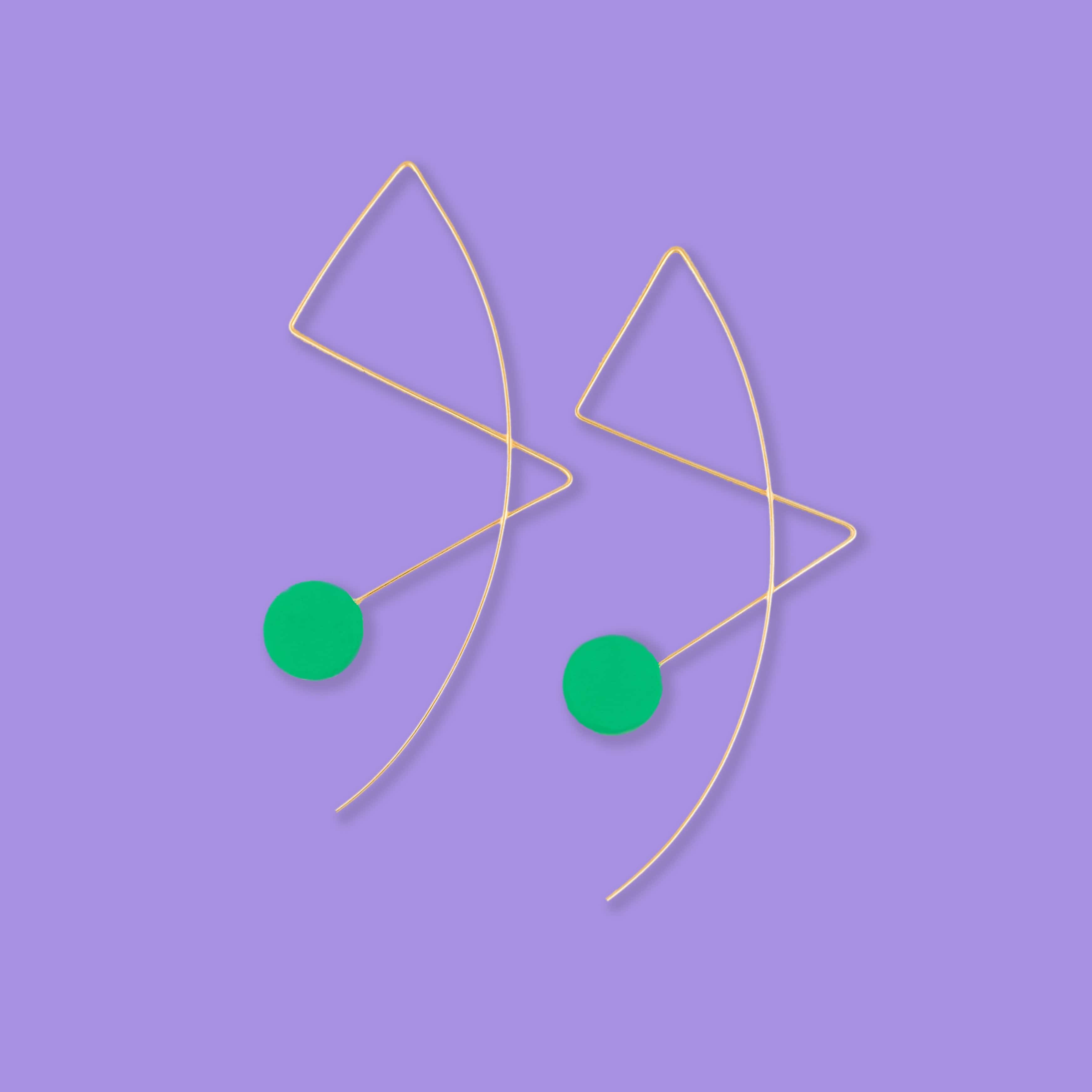 Abstract art Kandinsky inspired wire line earrings in green #color_green