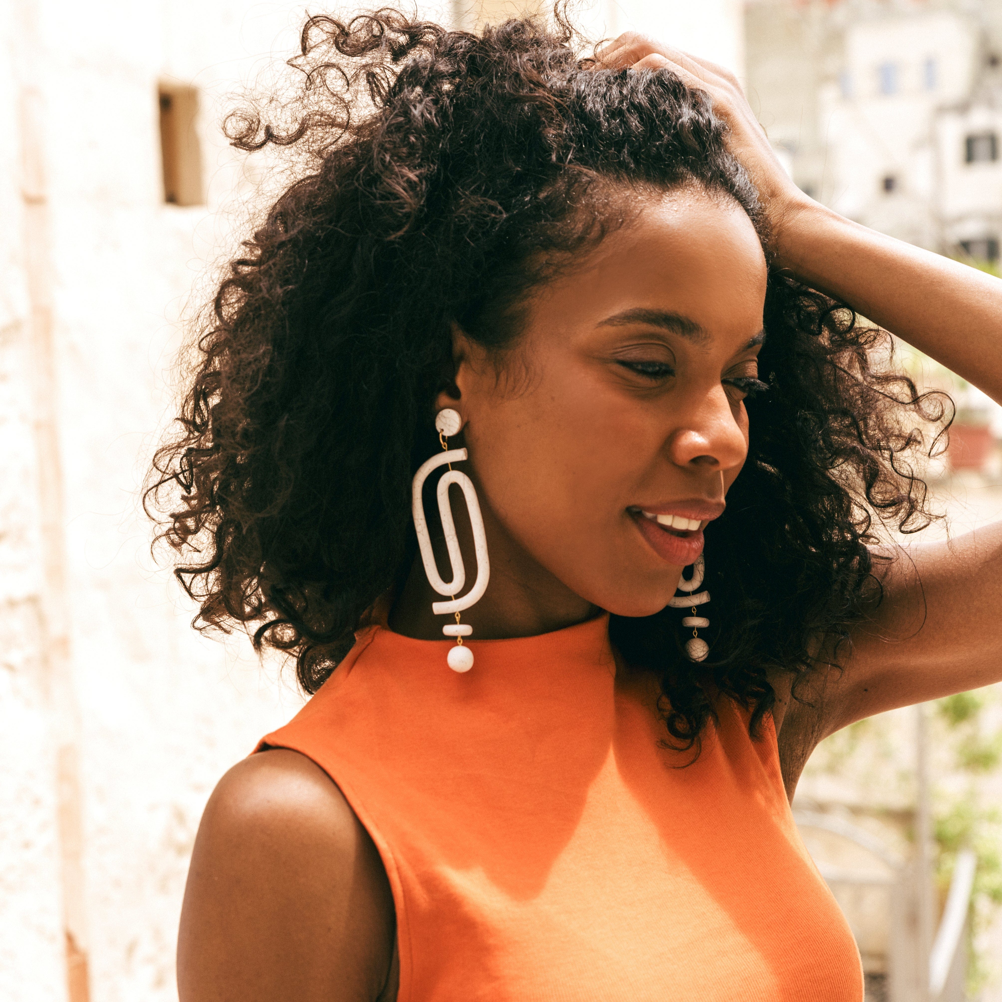 Labyrinth dangly statement earrings. A striking and unique earring for the bold and vibrant personality. Hand-made in NYC #color_granite