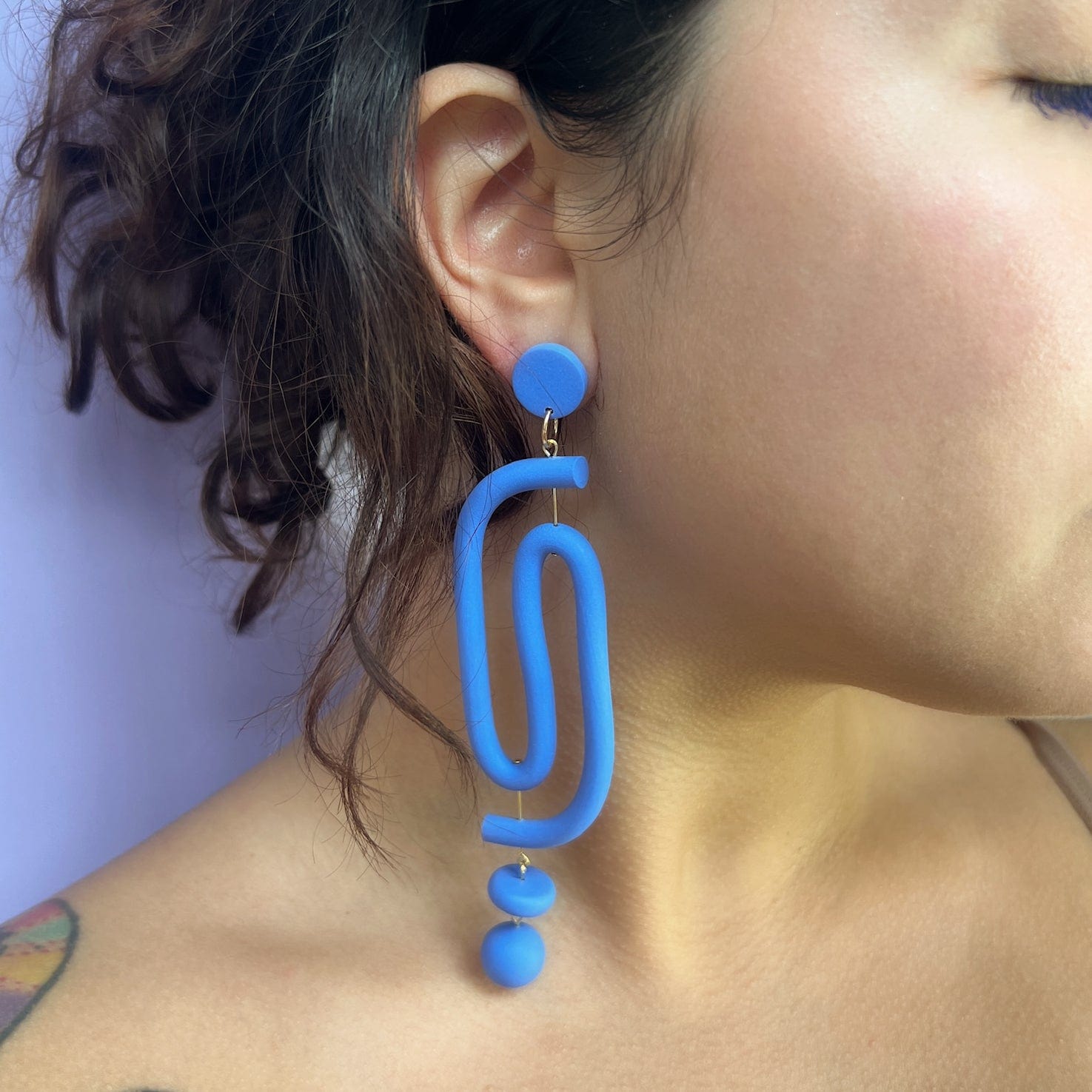 Labyrinth dangly statement earrings. A striking and unique earring for the bold and vibrant personality. Hand-made in NYC #color_cornflower-blue