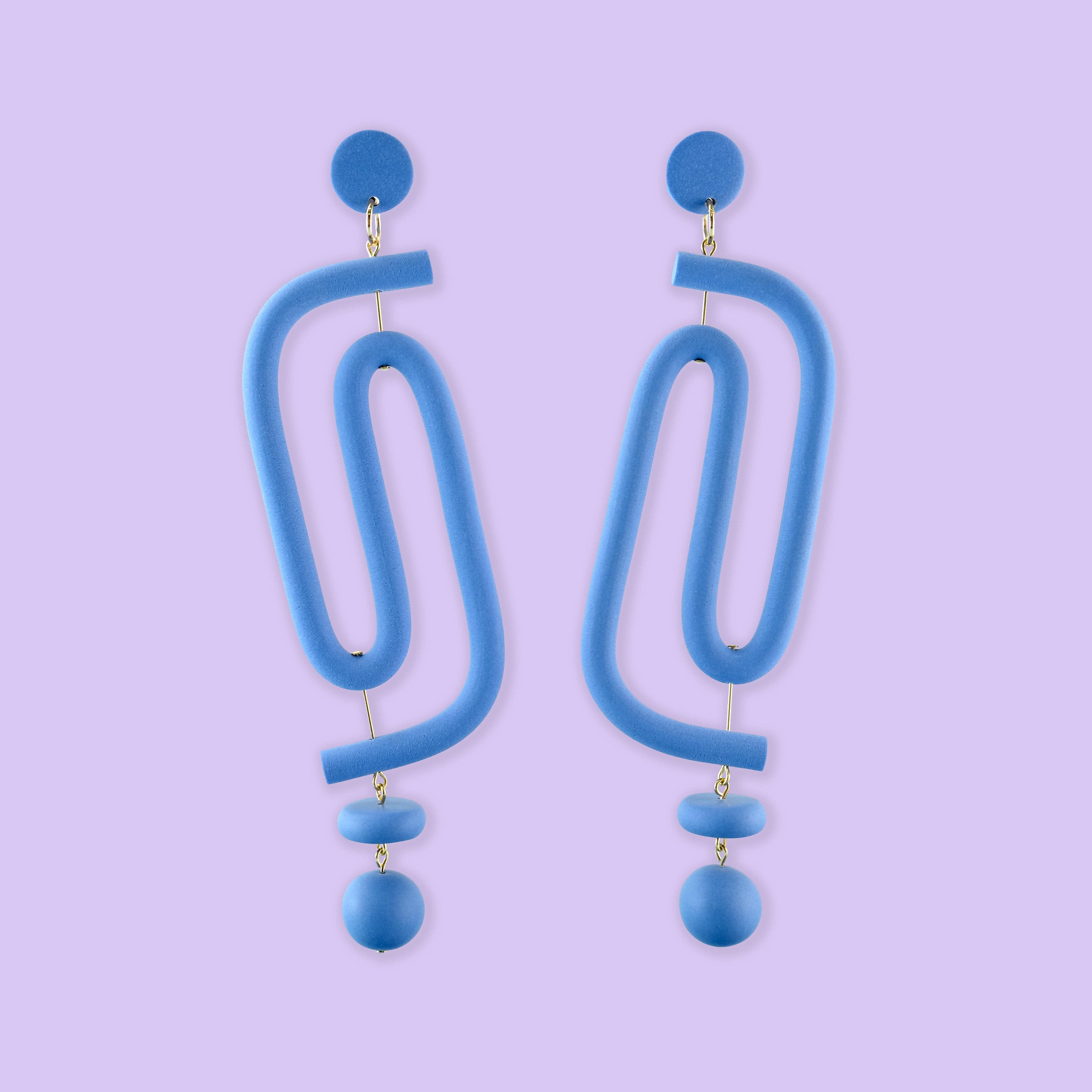 Labyrinth dangly statement earrings. A striking and unique earring for the bold and vibrant personality. Hand-made in NYC #color_cornflower-blue