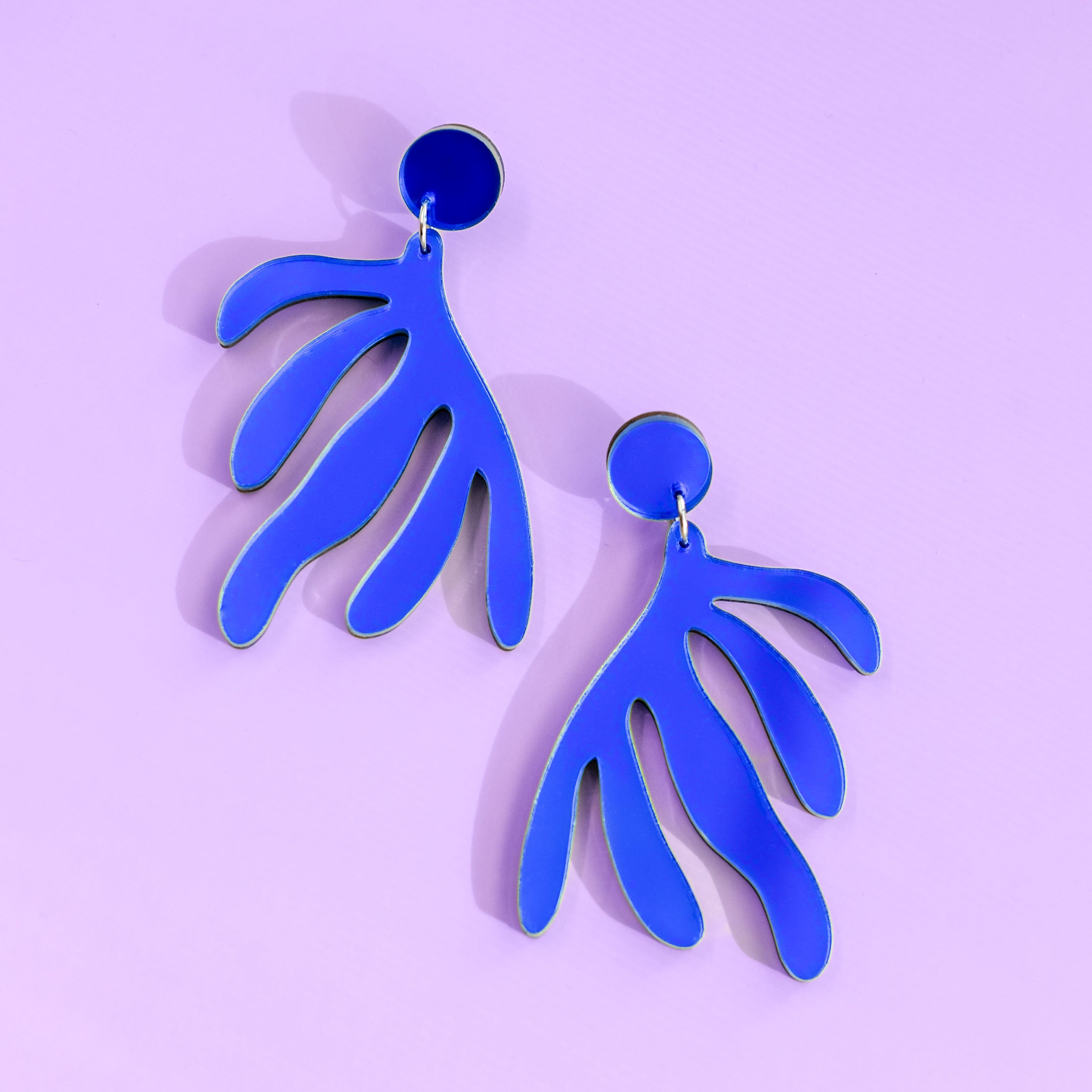 Art inspired statement earrings. Matisse dangly statement earrings in mirrored blue acrylic #color_blue-mirror