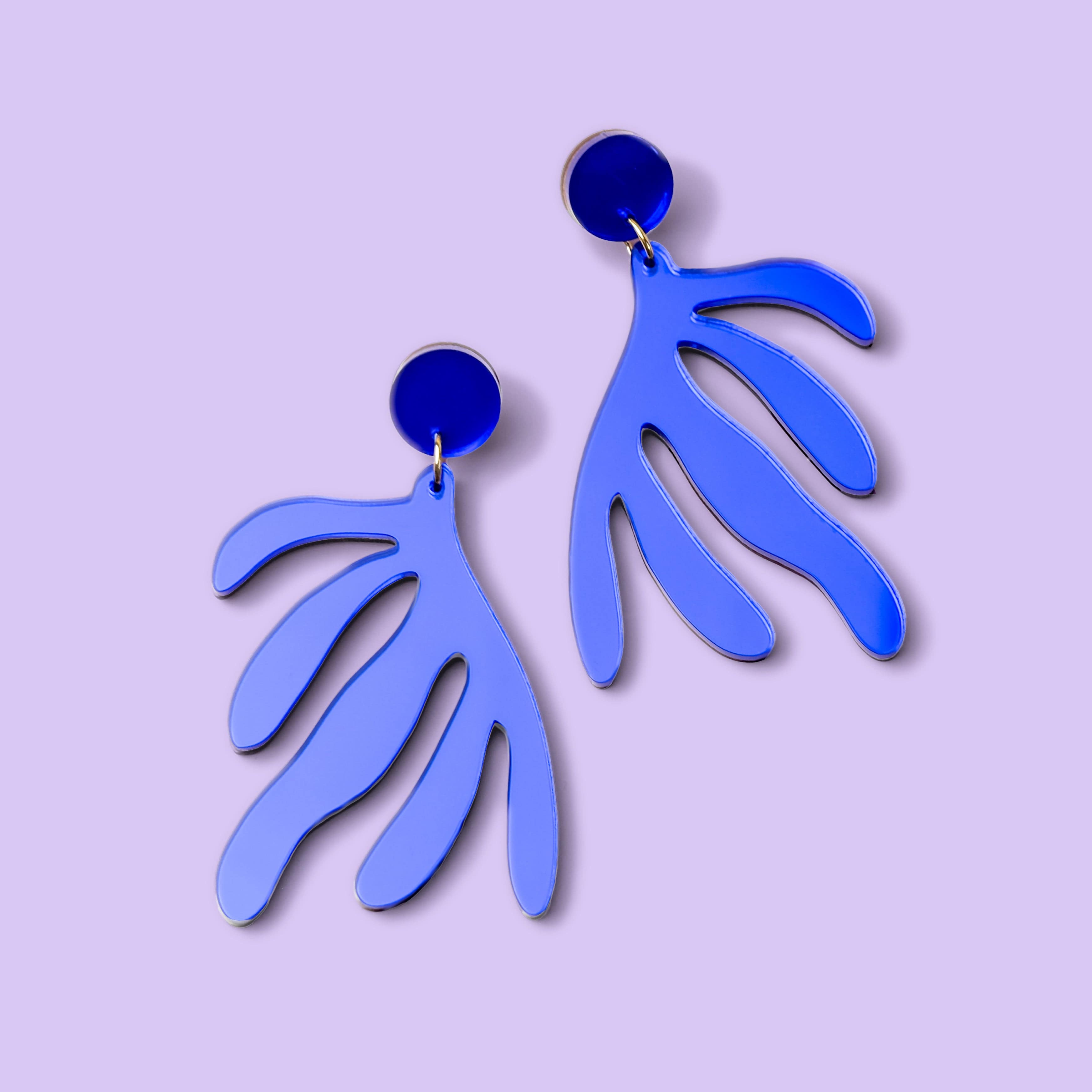 Art inspired statement earrings. Matisse dangly statement earrings in mirrored blue acrylic #color_blue-mirror