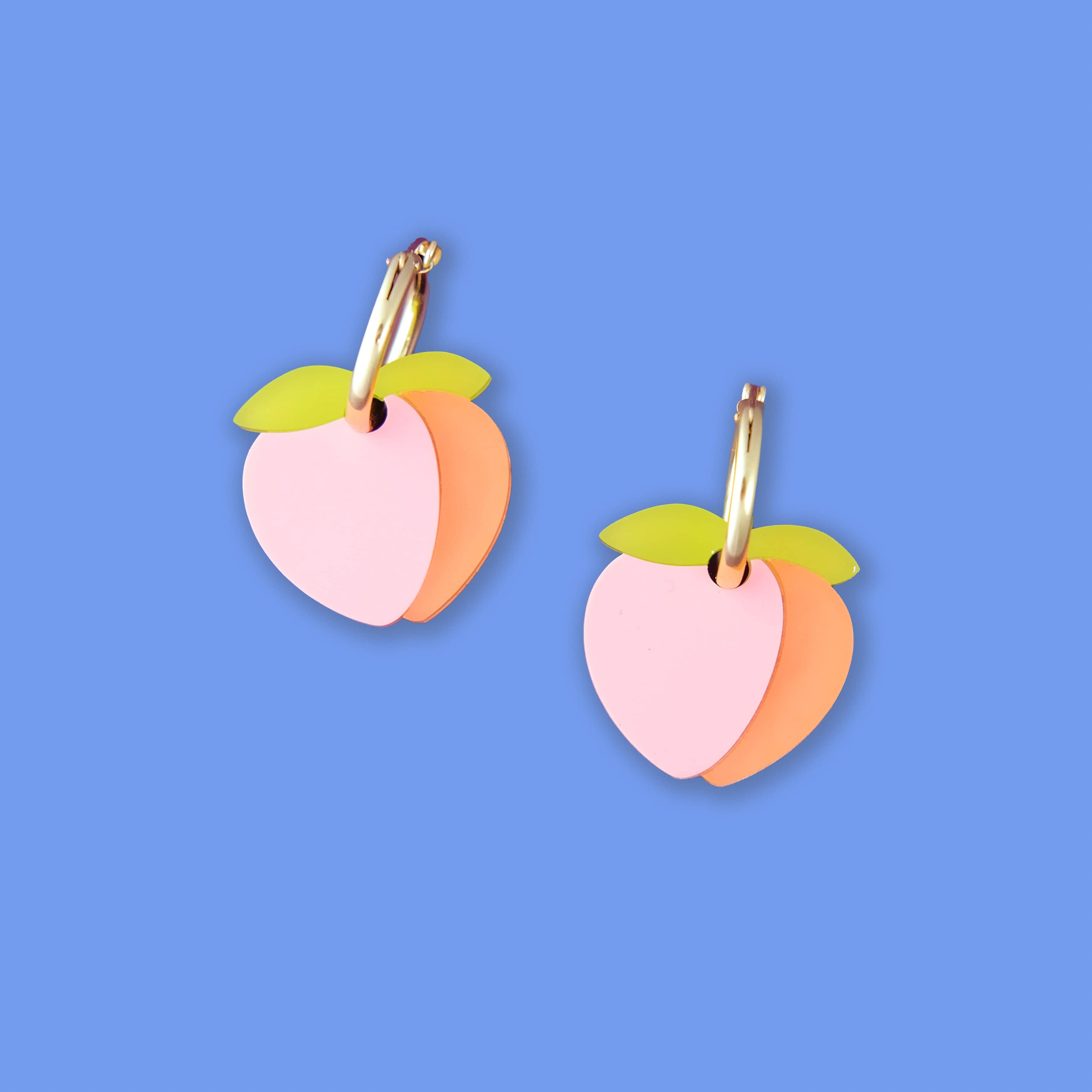 Cute, dainty and lightweight Peach dangly earrings with gold-filled hoops