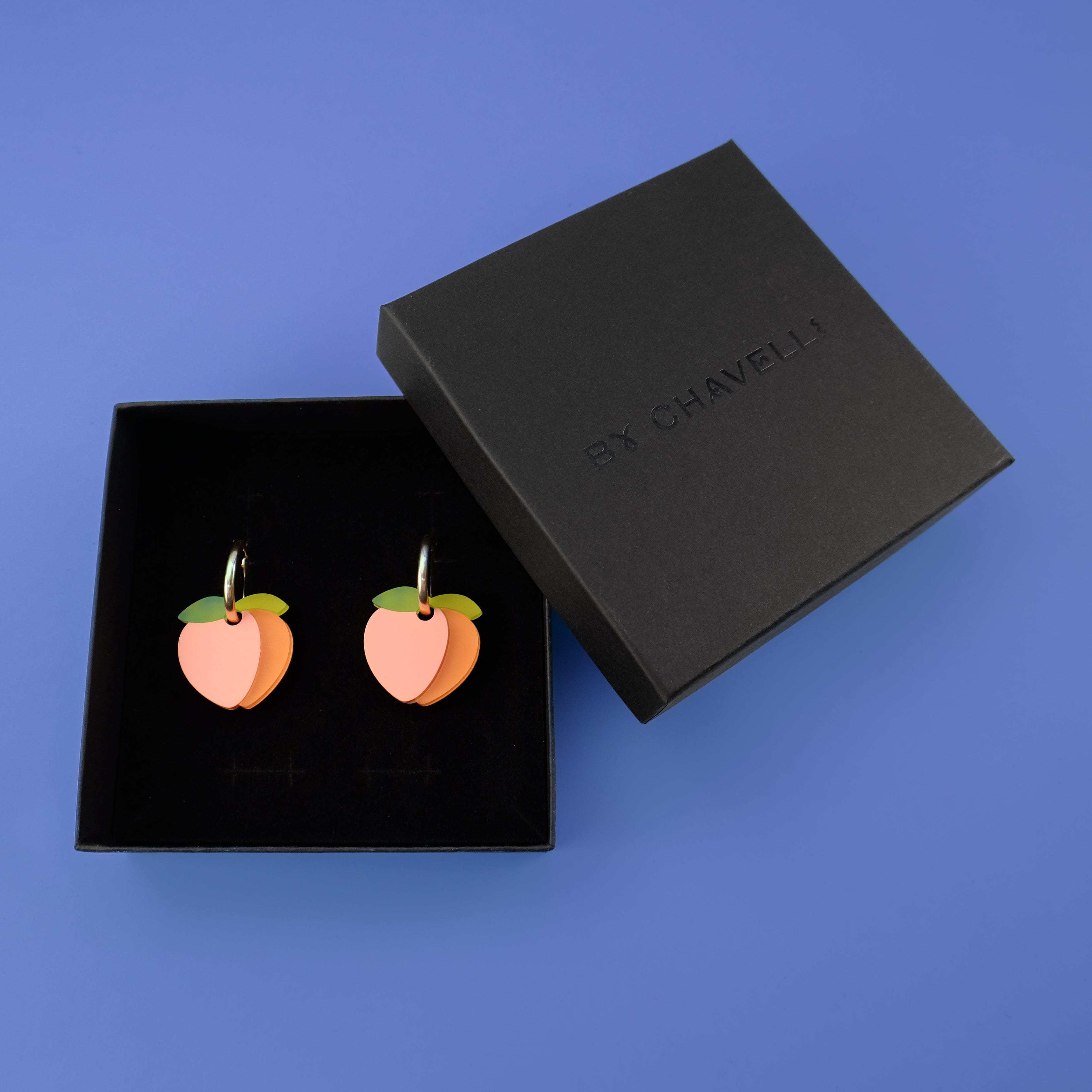 Cute, dainty and lightweight Peach dangly earrings with gold-filled hoops