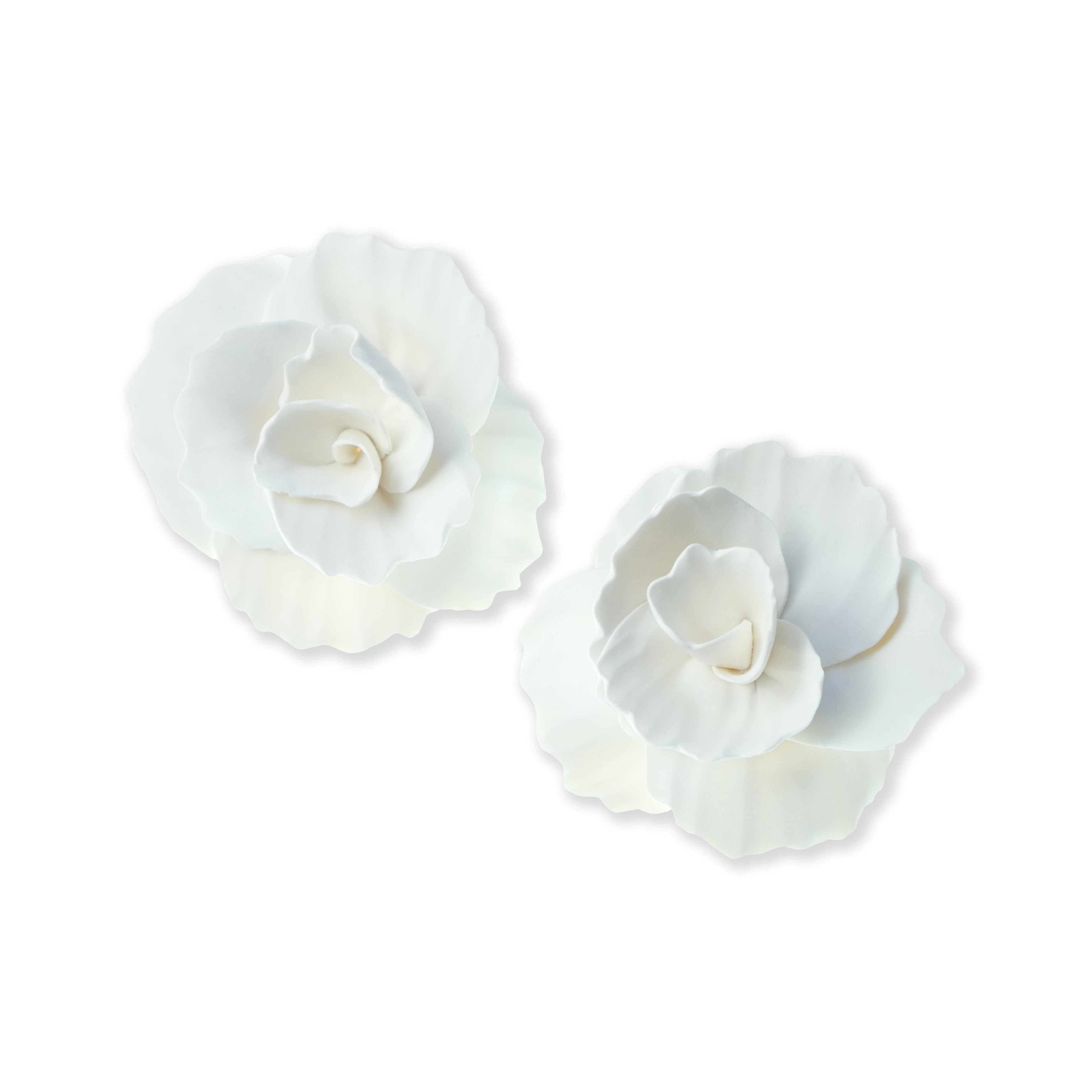 Hand-made statement flower rosette stud earrings in white #color_white