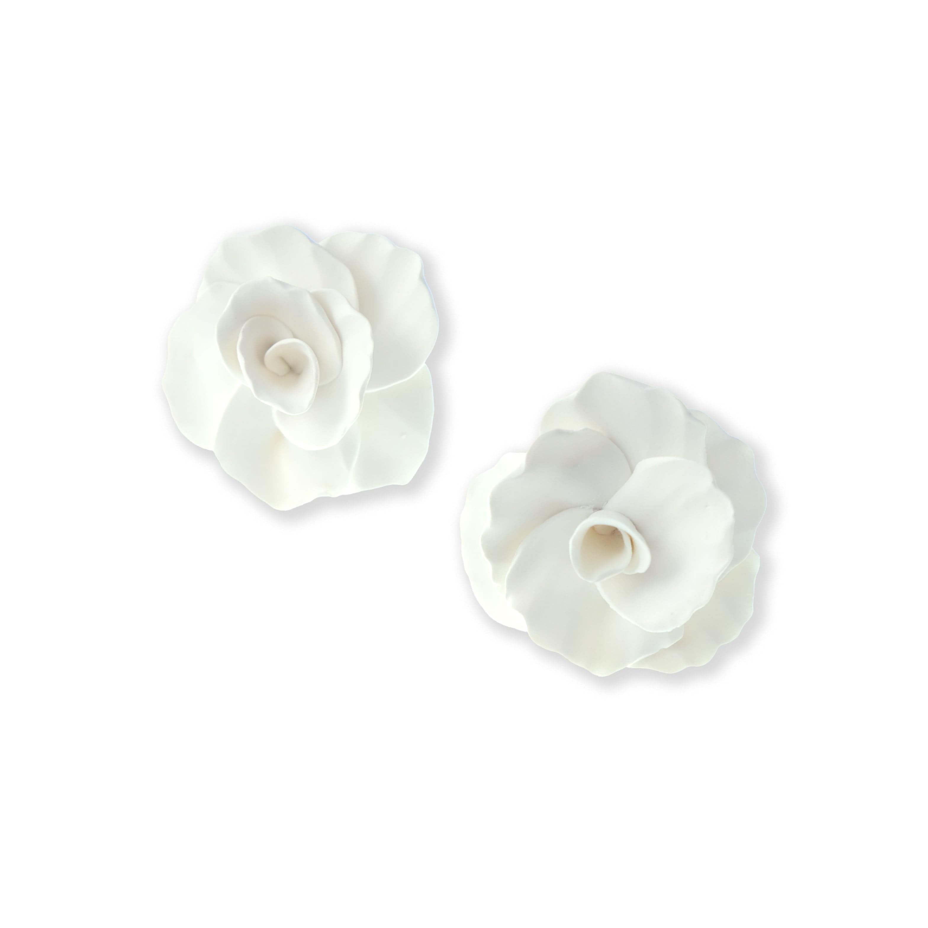 Hand-made statement flower rosette stud earrings in white #color_white