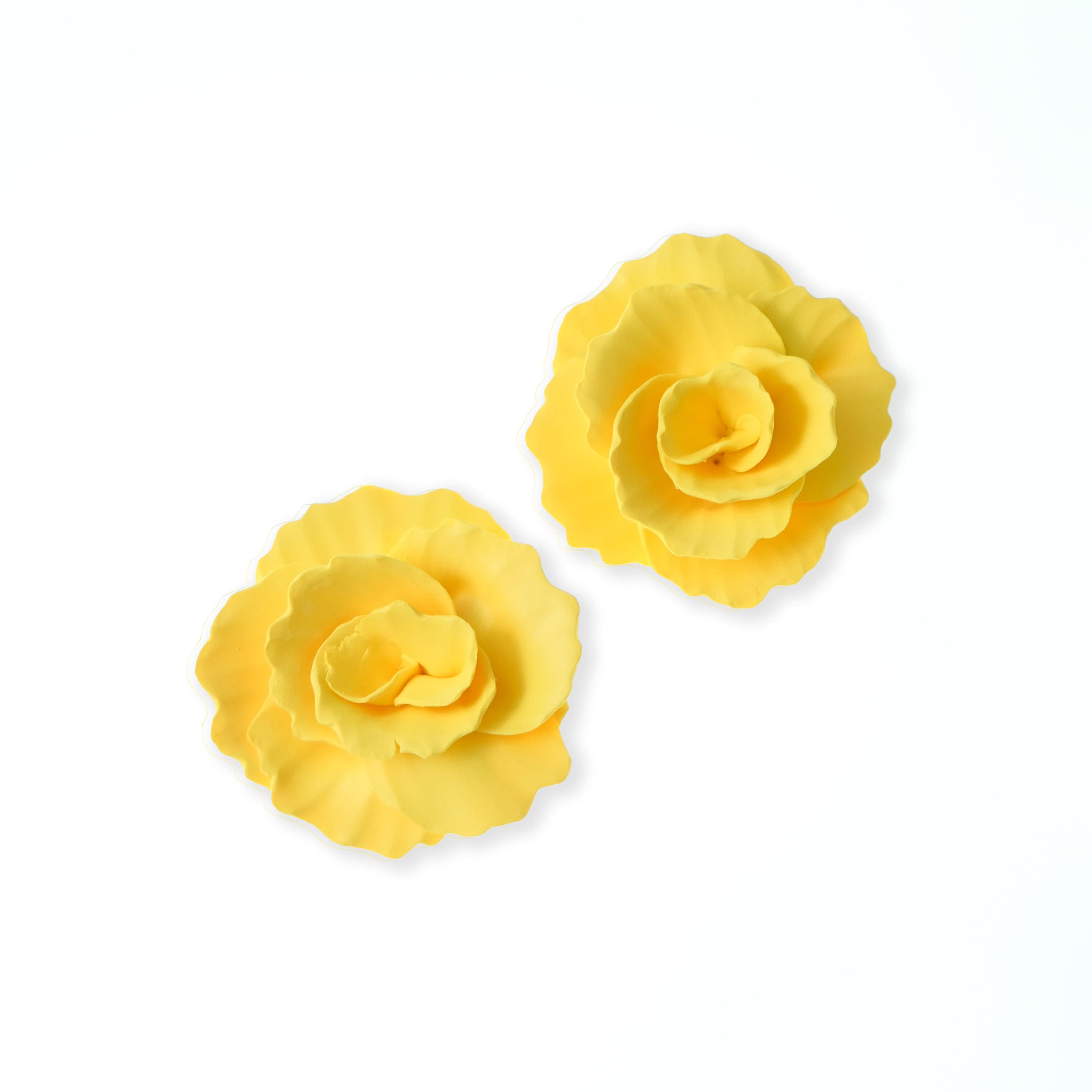 Hand-made statement flower rosette stud earrings in yellow #color_yellow