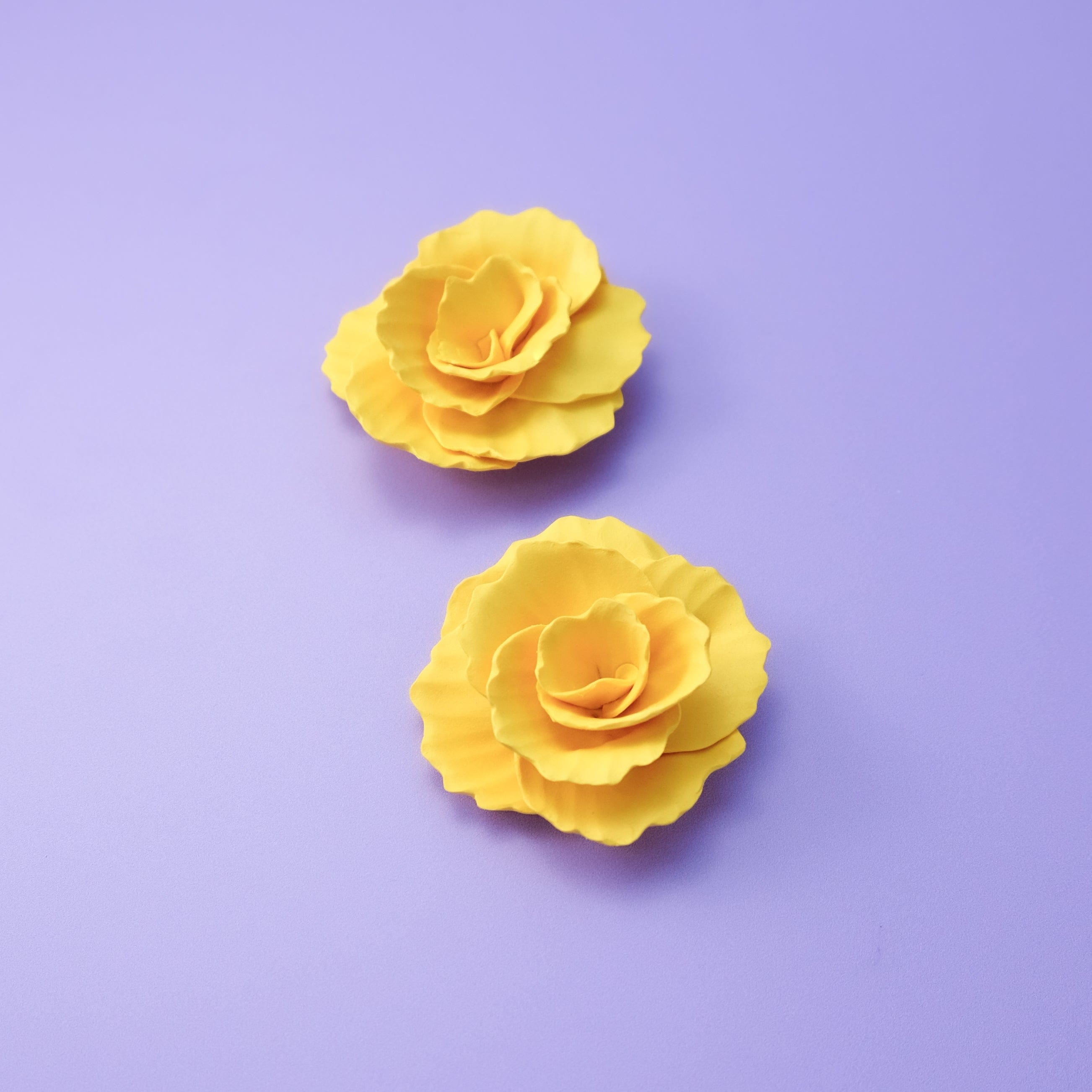 Hand-made statement flower rosette stud earrings in yellow #color_yellow