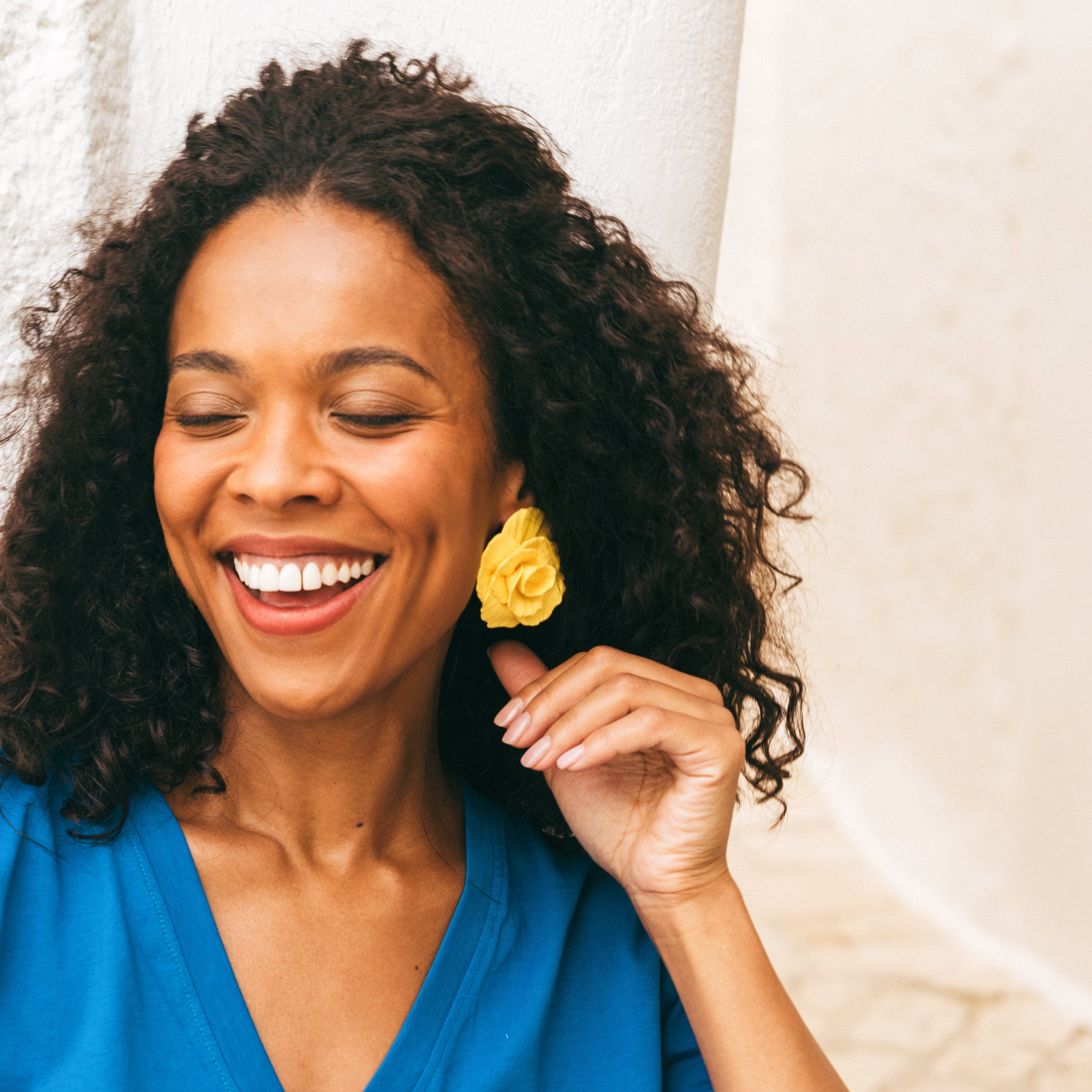 Hand-made statement flower rosette stud earrings in yellow #color_yellow