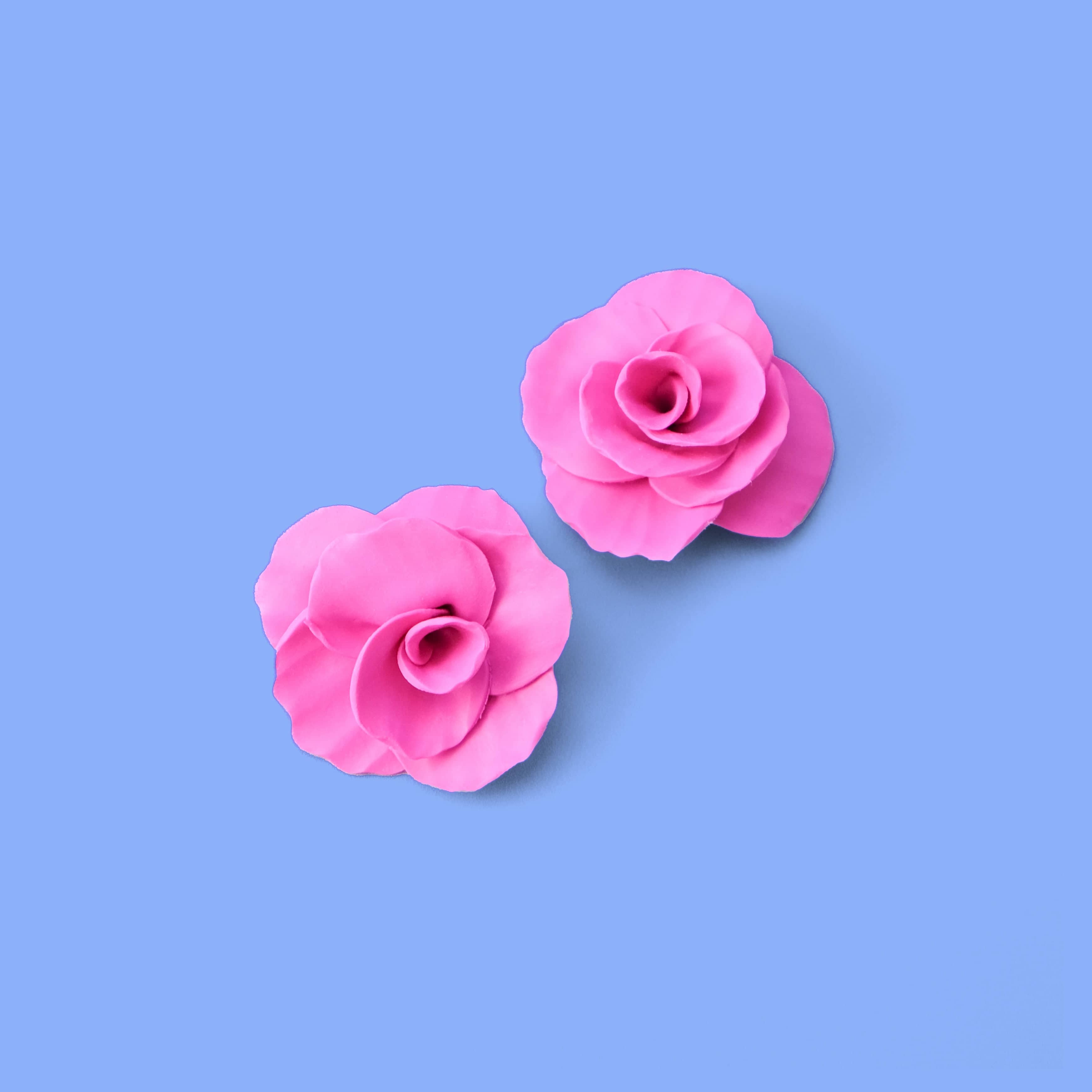 Hand-made statement flower rosette stud earrings in hot pink #color_hot-pink