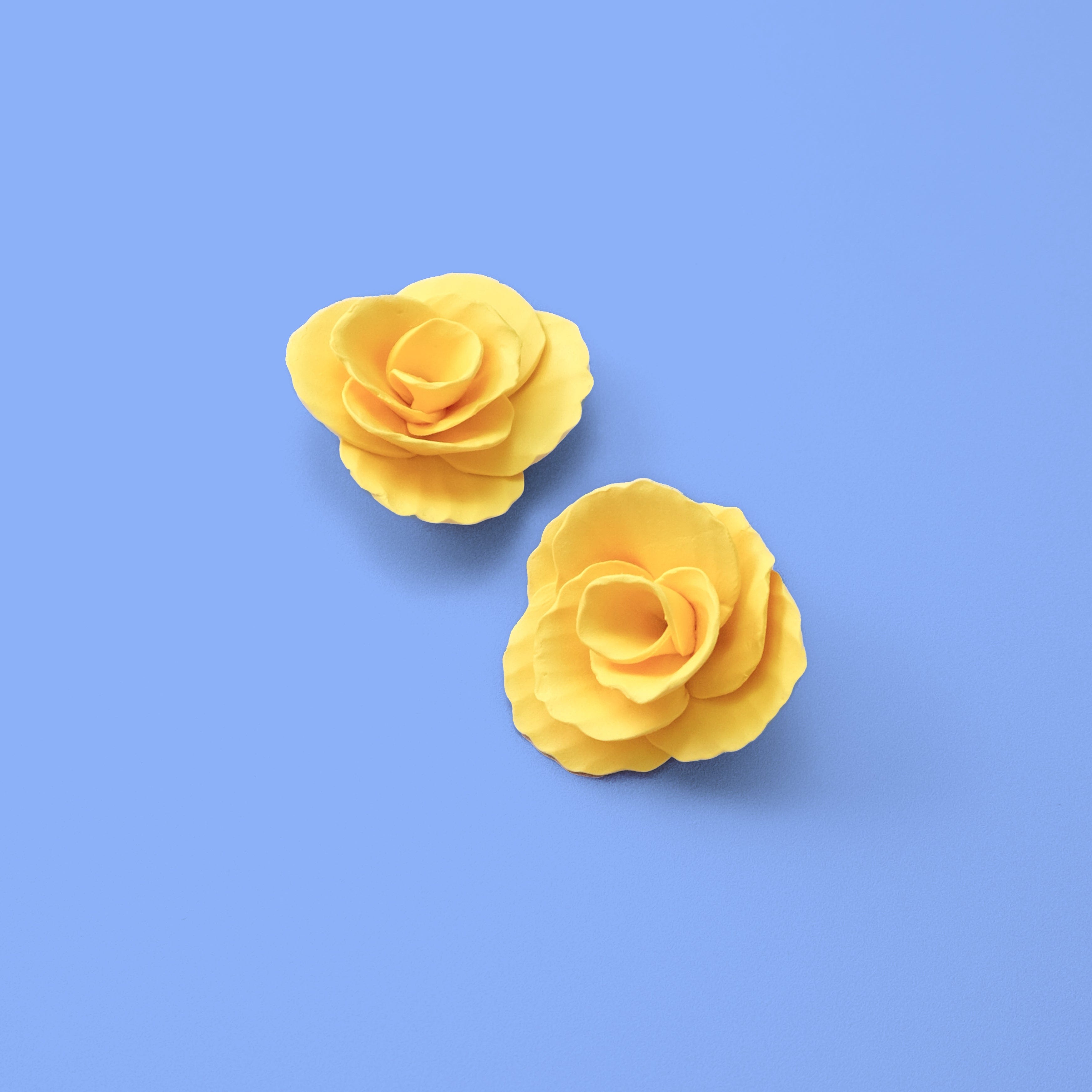 Hand-made statement flower rosette stud earrings in yellow #color_yellow