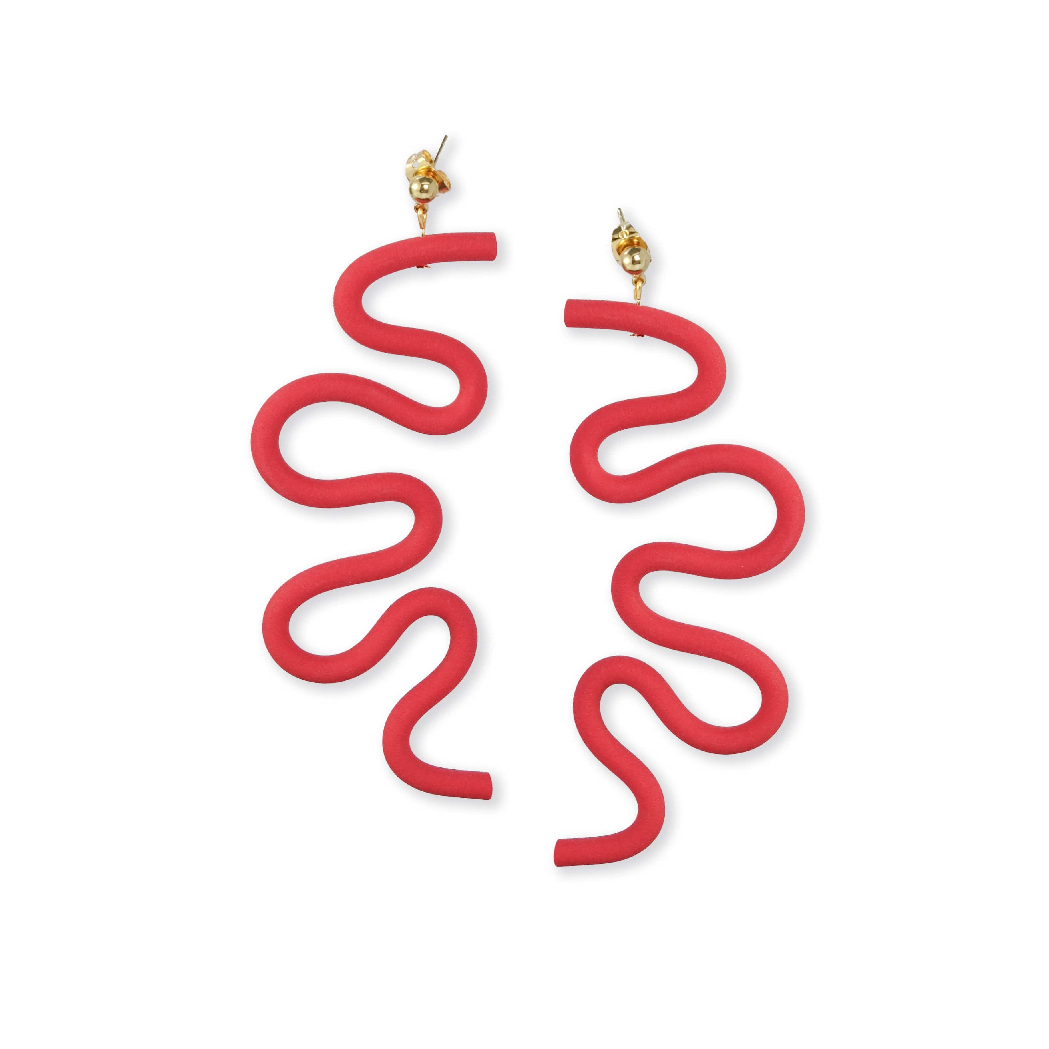 Tube Squiggle dangly earrings small in red #color_red