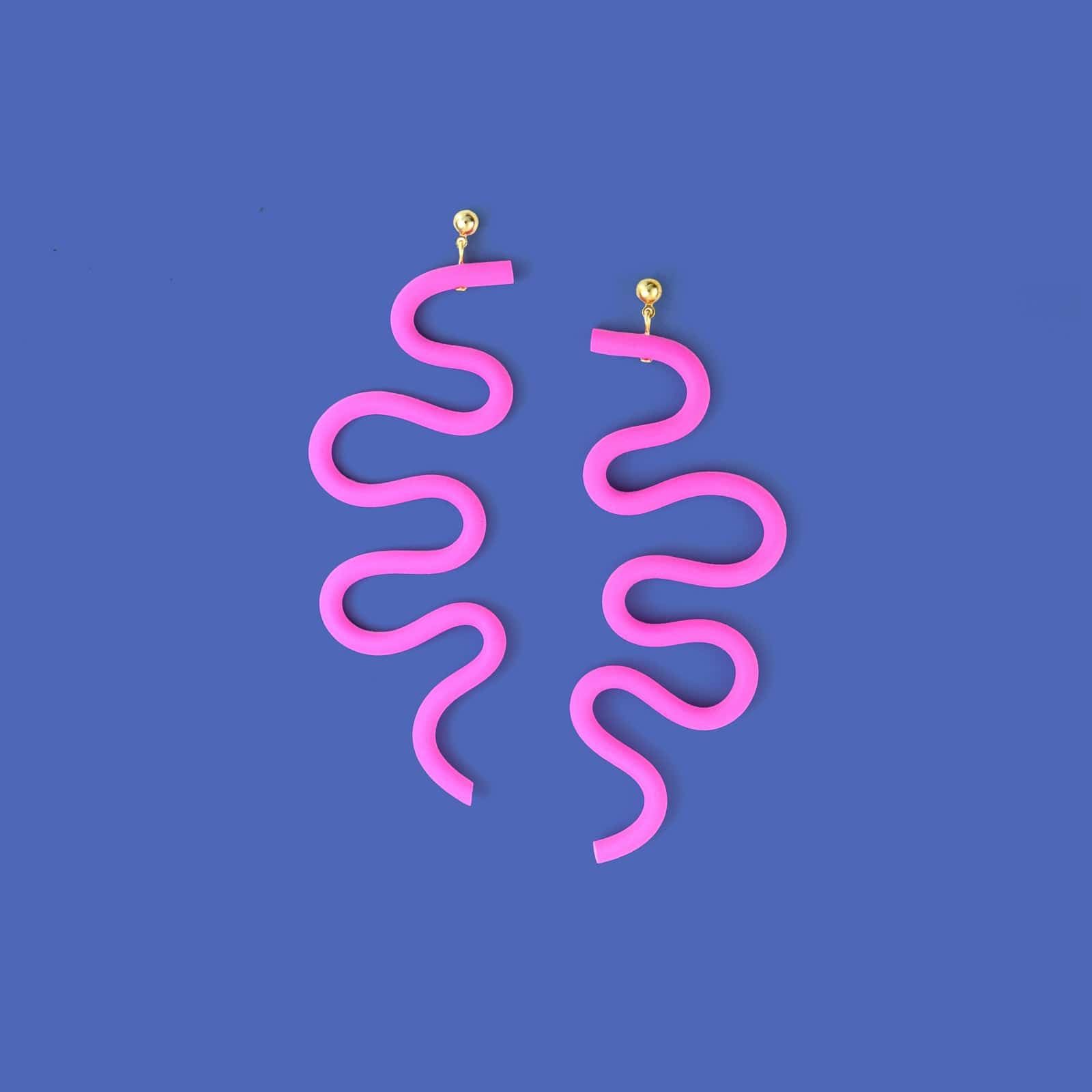 Tube Squiggle dangly earrings small in hot pink #color_hot-pink
