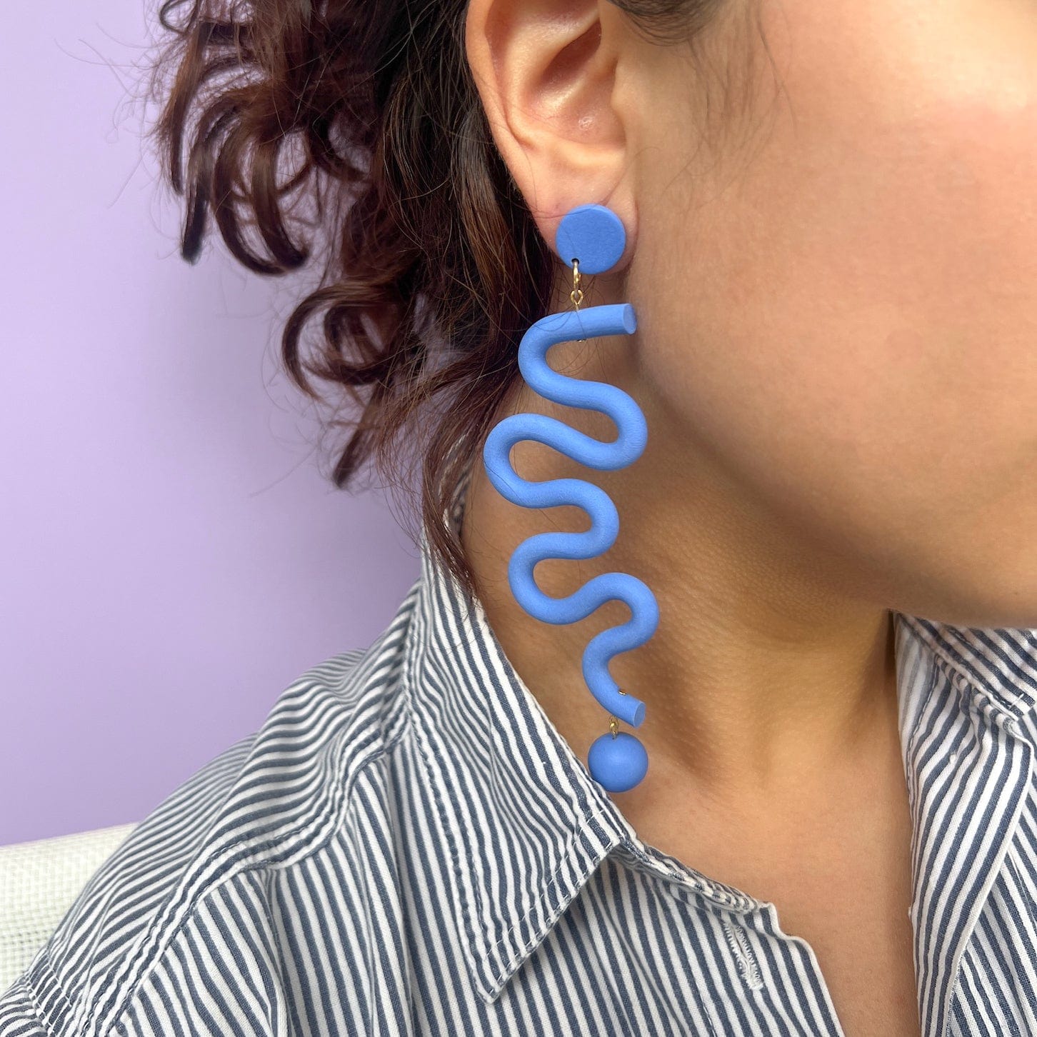 Tube Squiggles Dangly Funky Earrings in Cornflower Blue #color_cornflower-blue