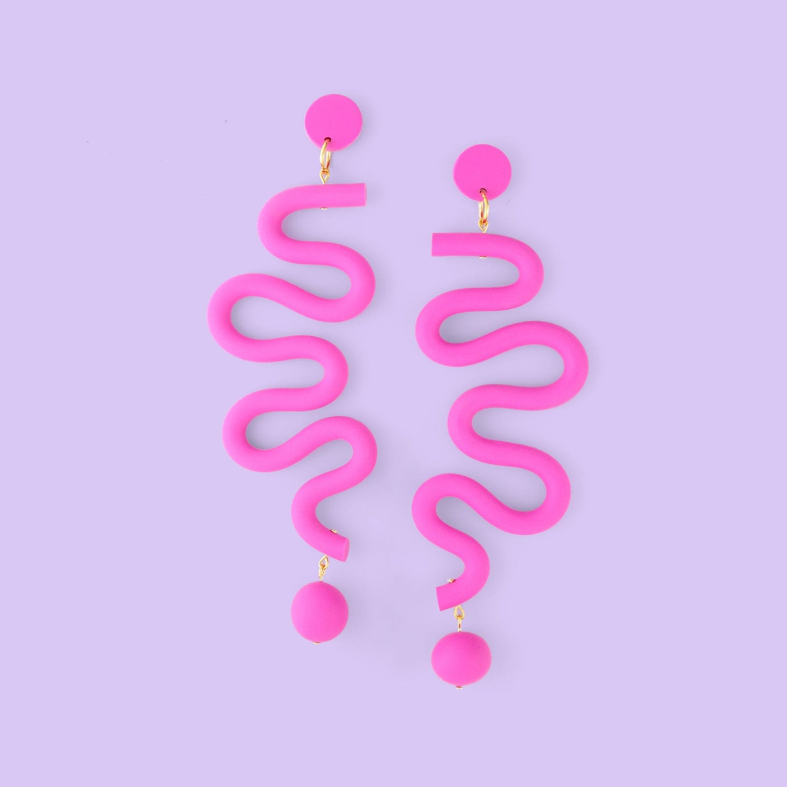 Tube Squiggles Dangly Funky Earrings in barbie pink #color_hot-pink
