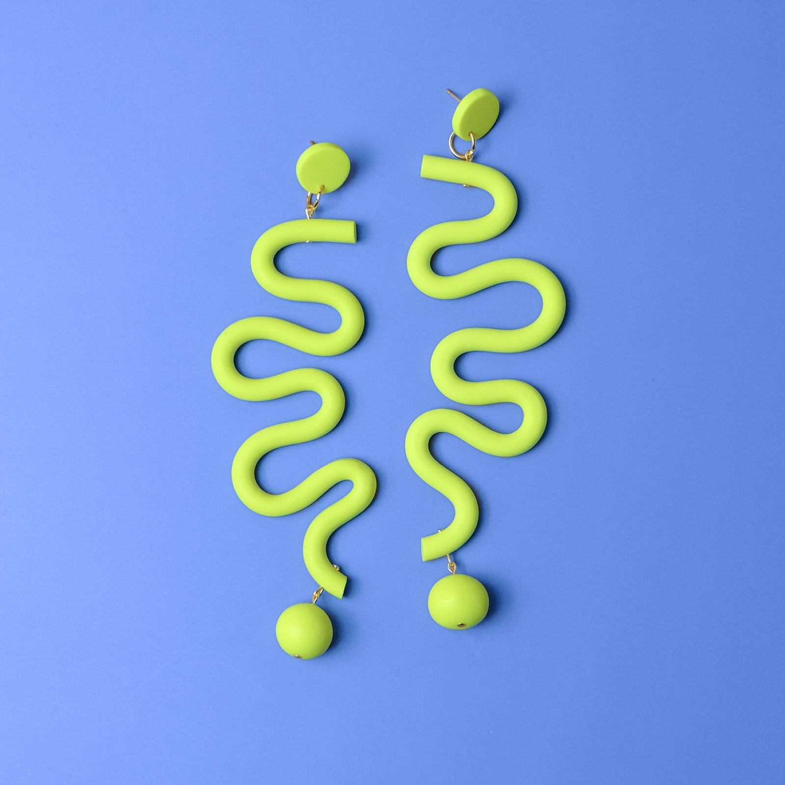 Tube Squiggles Dangly Funky hand-made Statement Earrings in Neon Yellow #color_neon-yellow