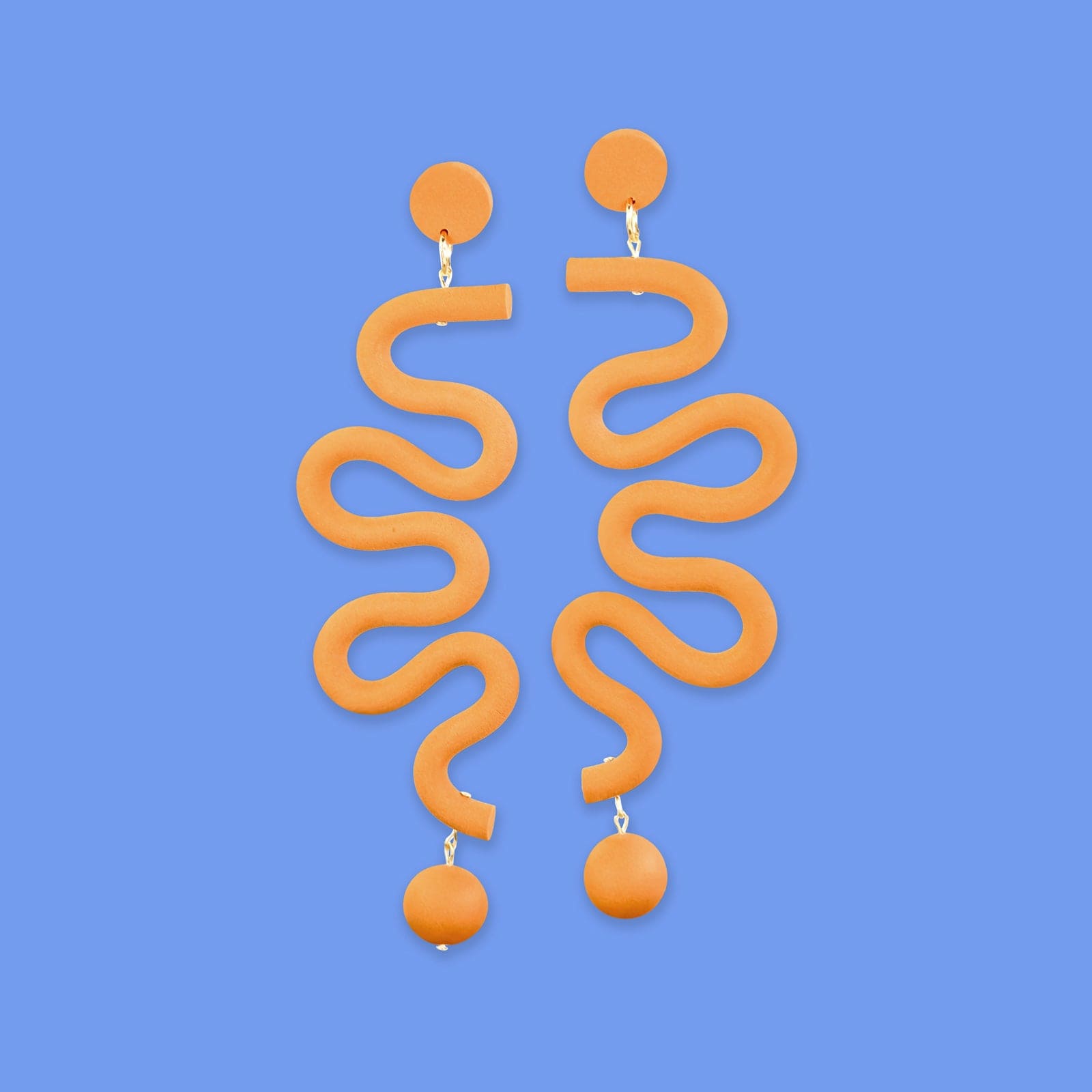 Tube Squiggles Dangly Funky Earrings in Orange #color_orange