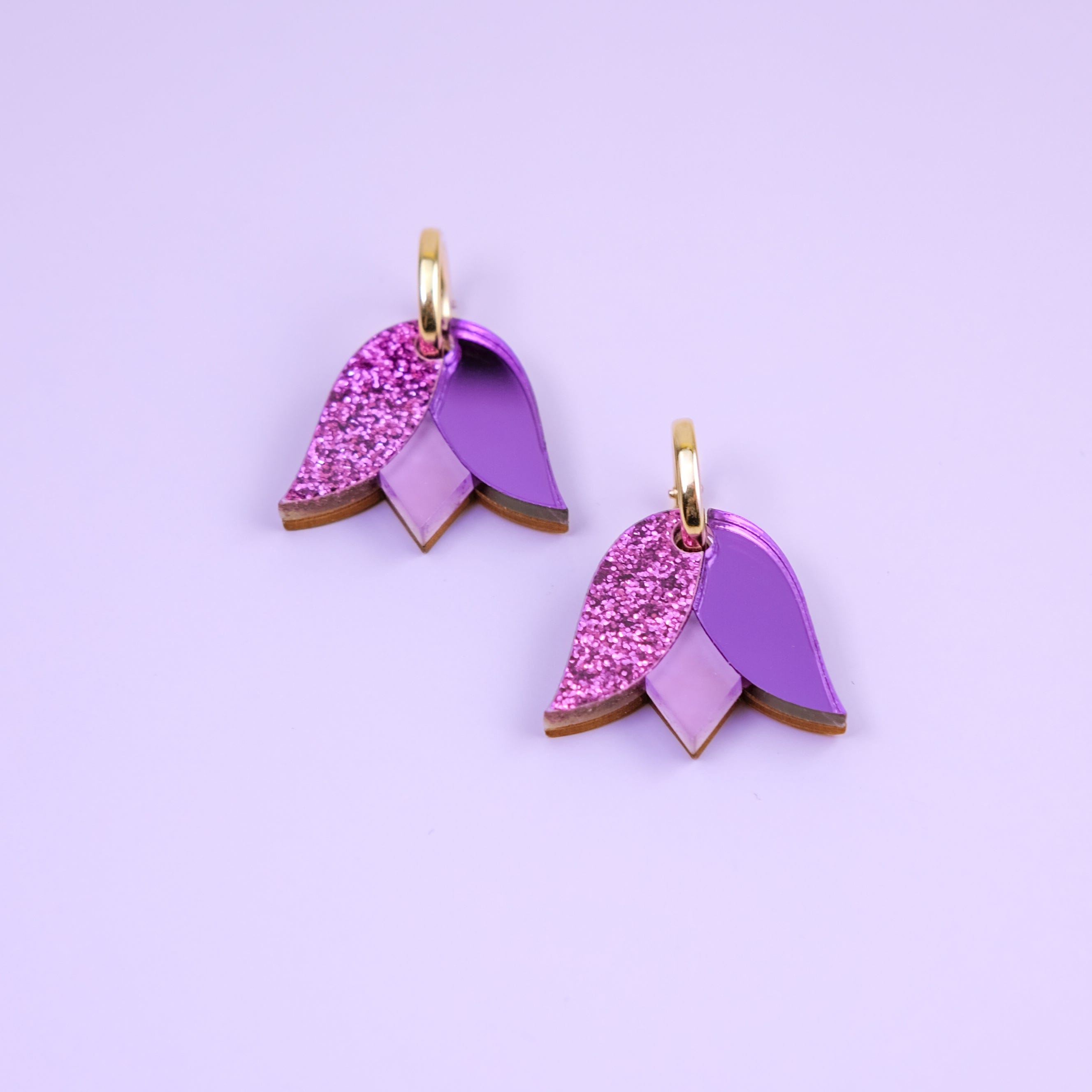 Cute and dainty Tulip flower gold-filled hoop earrings in purple #color_purple