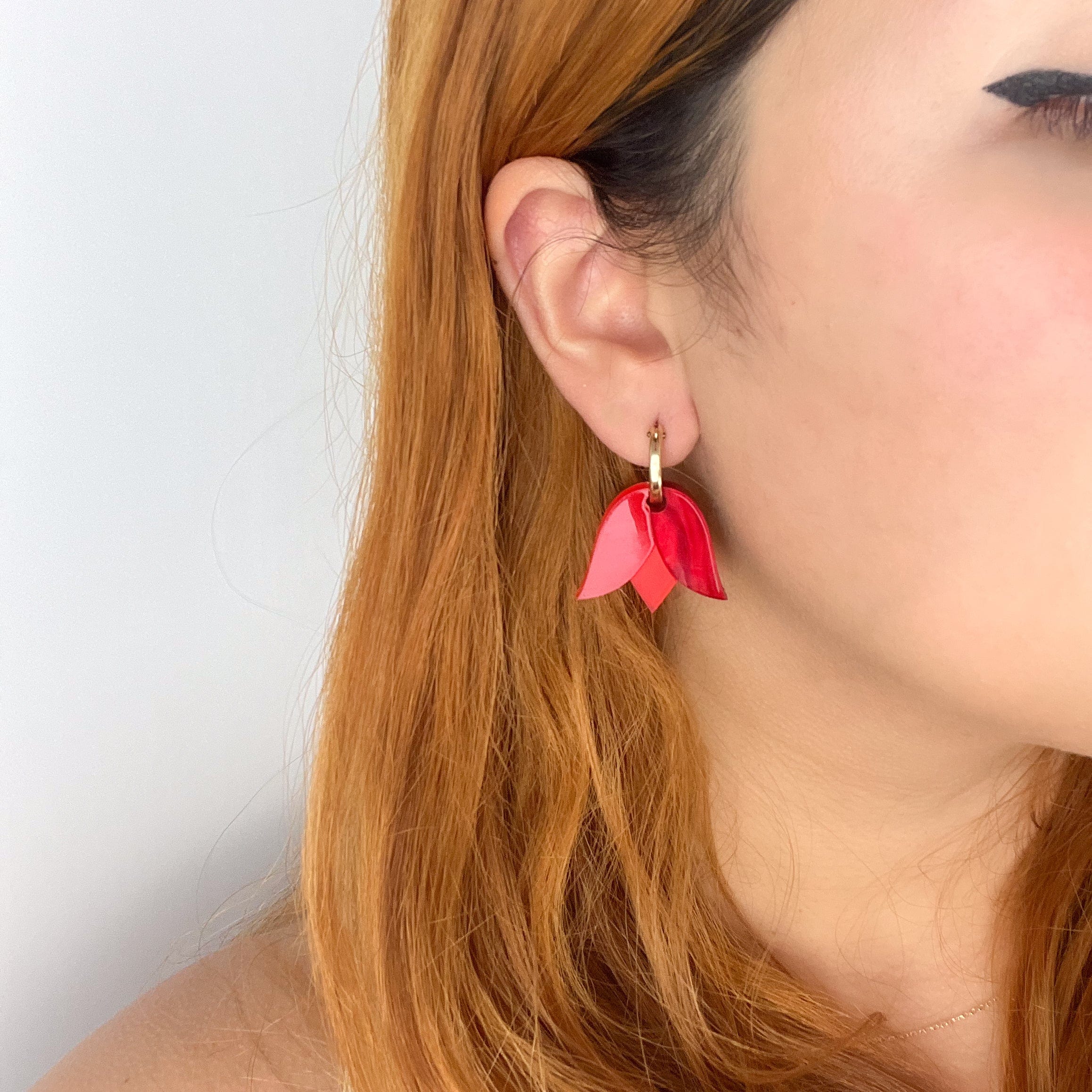 Cute and dainty Tulip flower gold-filled hoop earrings in red #color_red