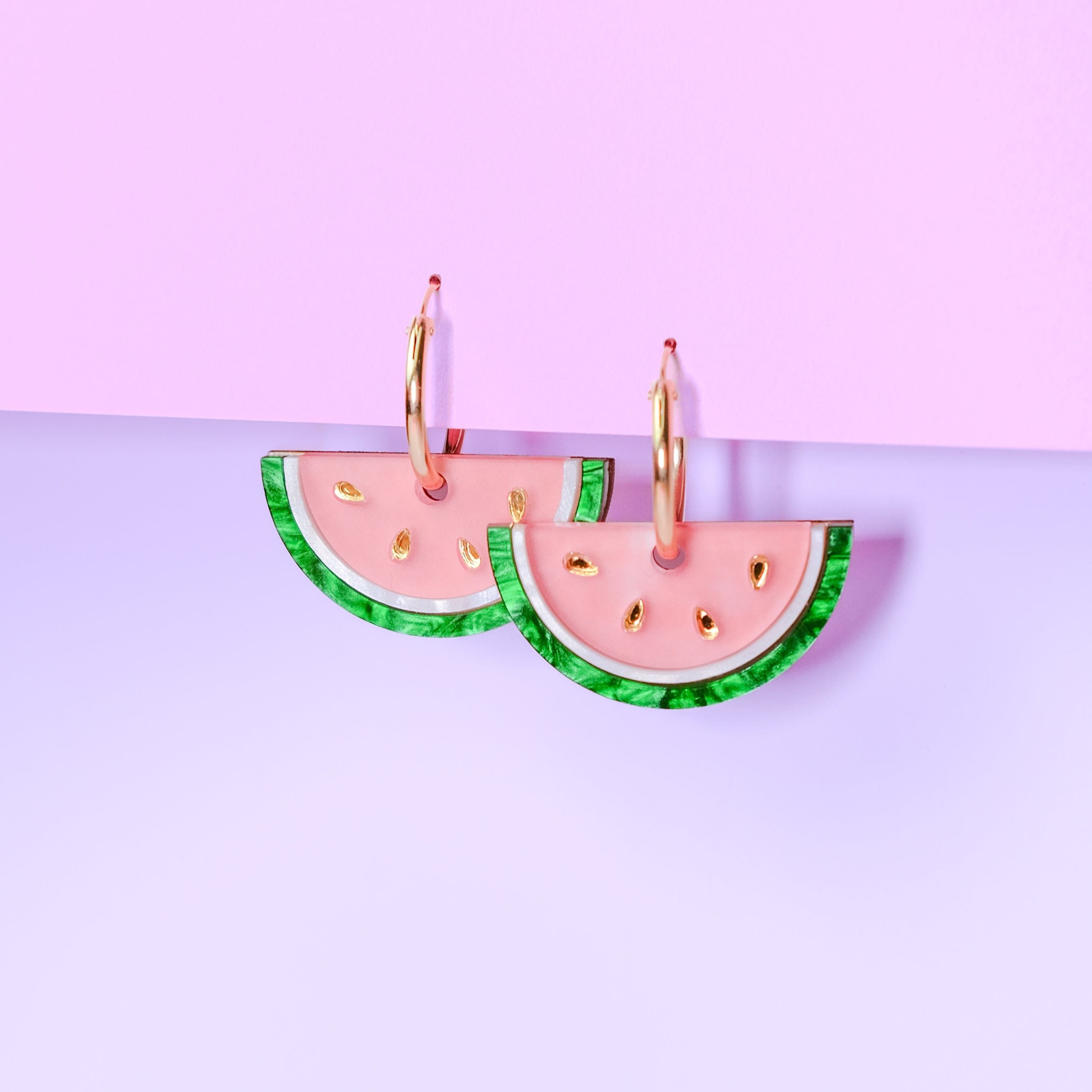Watermelon Slice gold-filled hoop earrings for summer and spring!