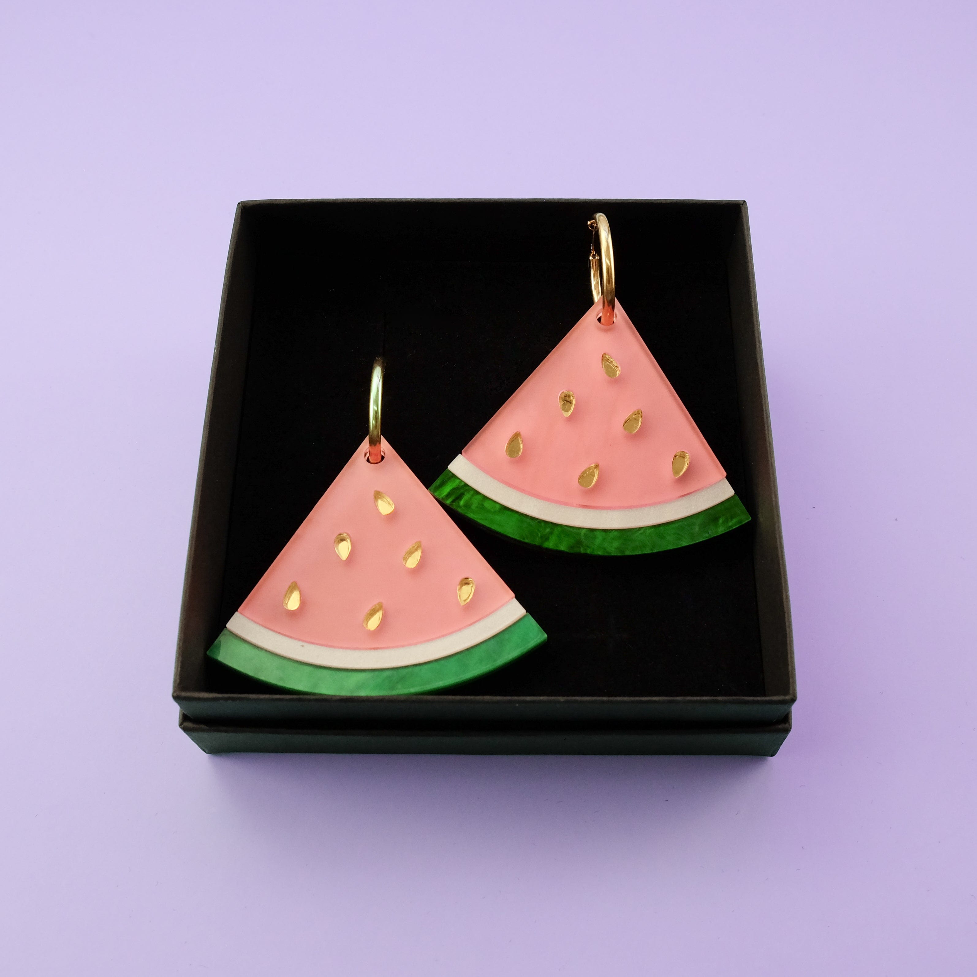 Funky Watermelon wedge dangly hoop statement earrings