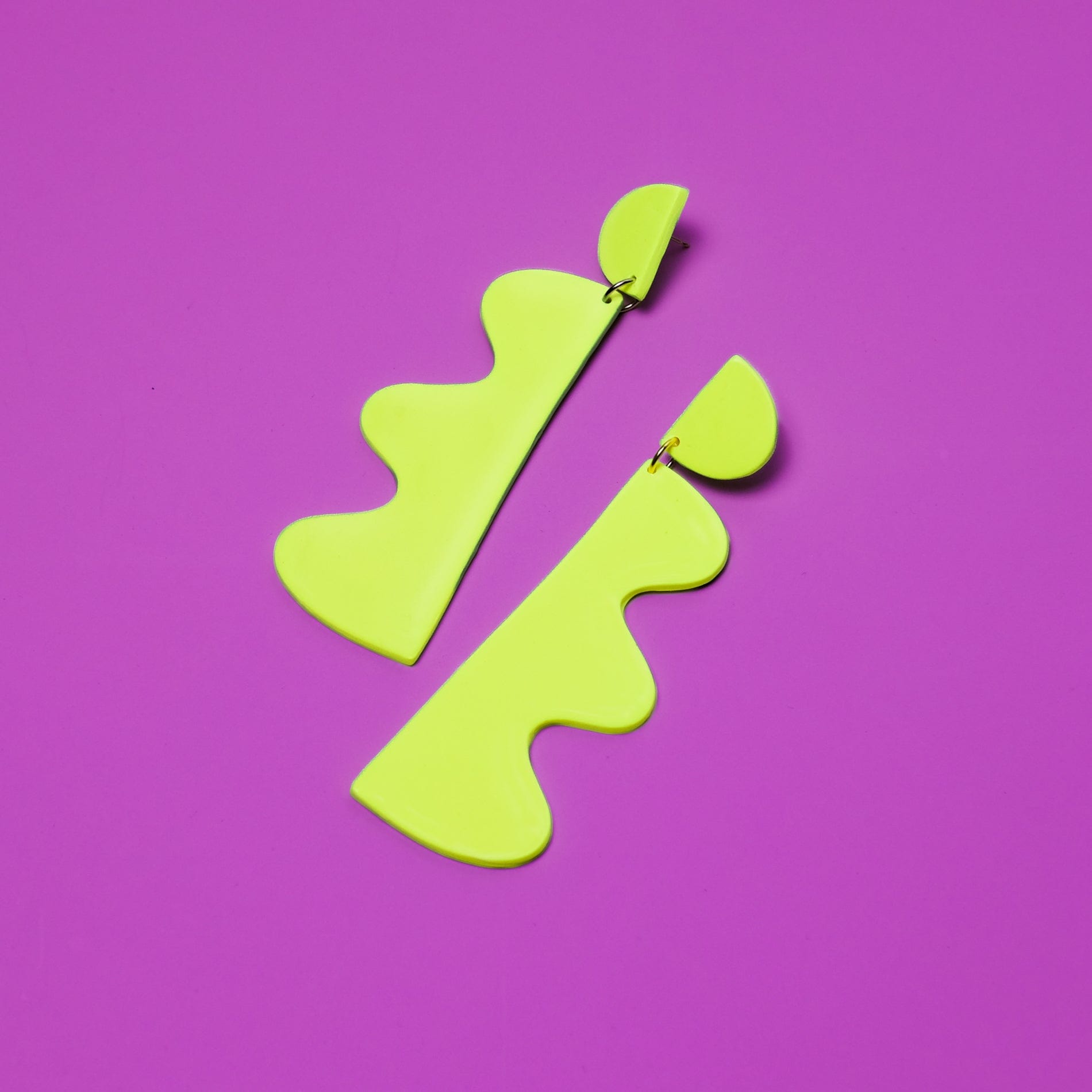 Striking and lightweight, unique Neon Yellow Wiggles funky and fabulous statement earrings  #color_neon-yellow