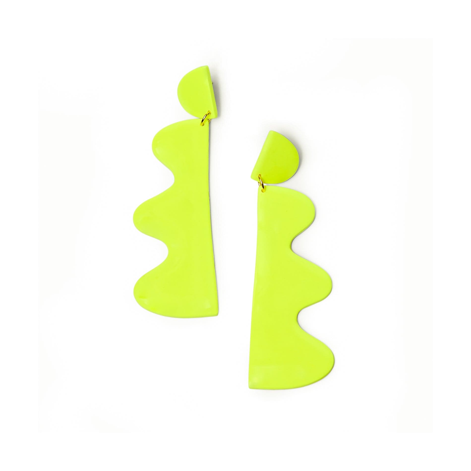 Striking and lightweight, unique Neon Yellow Wiggles funky and fabulous statement earrings  #color_neon-yellow