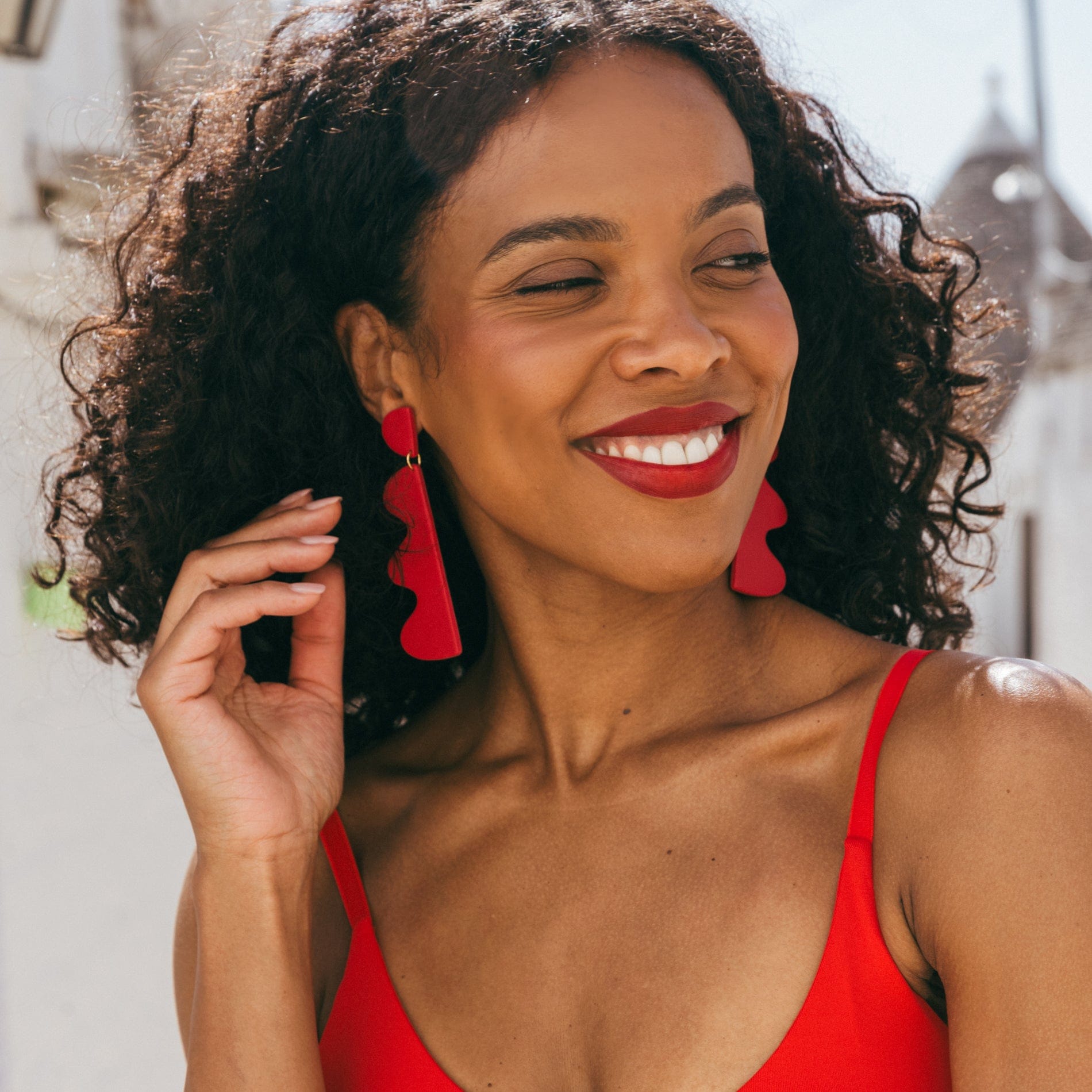 Funky and fabulous Red Wiggles statement earrings  #color_red