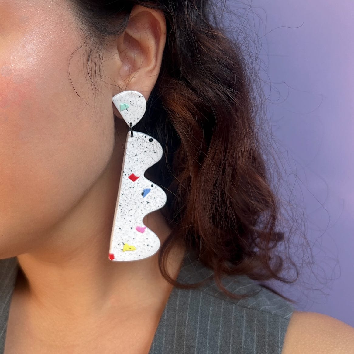 Funky and retro Wiggles statement earrings in Paint Splatter pattern #color_paint-splatter